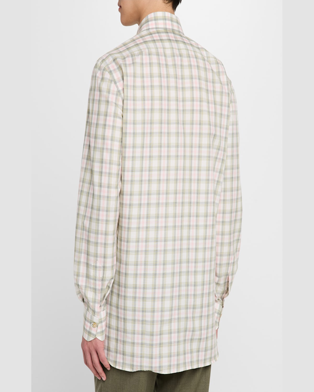 Shop Kiton Men's Cotton Check Sport Shirt In Olive