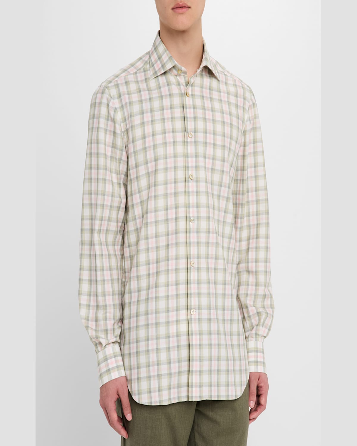 KITON MEN'S COTTON CHECK SPORT SHIRT 