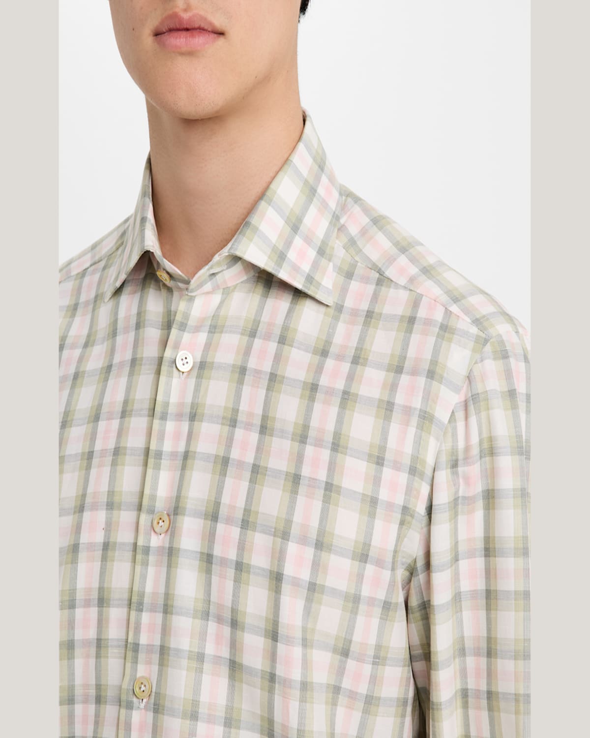KITON MEN'S COTTON CHECK SPORT SHIRT 