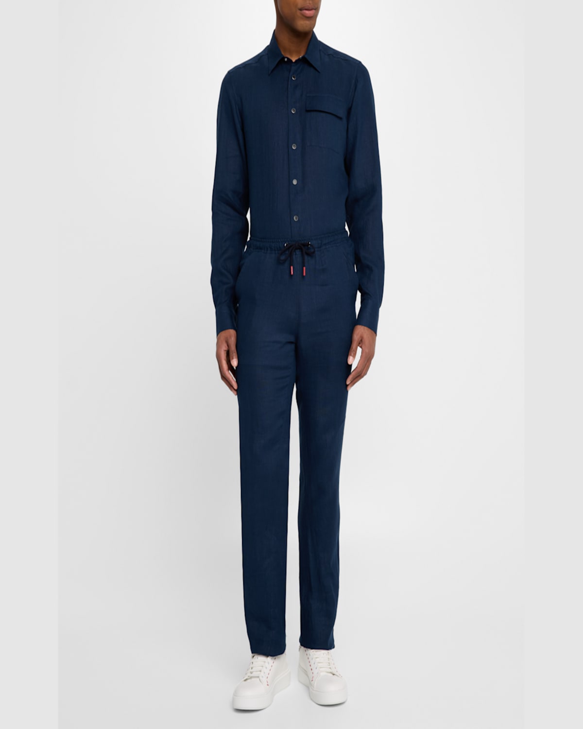 KITON MEN'S LINEN SNAP-FRONT OVERSHIRT 