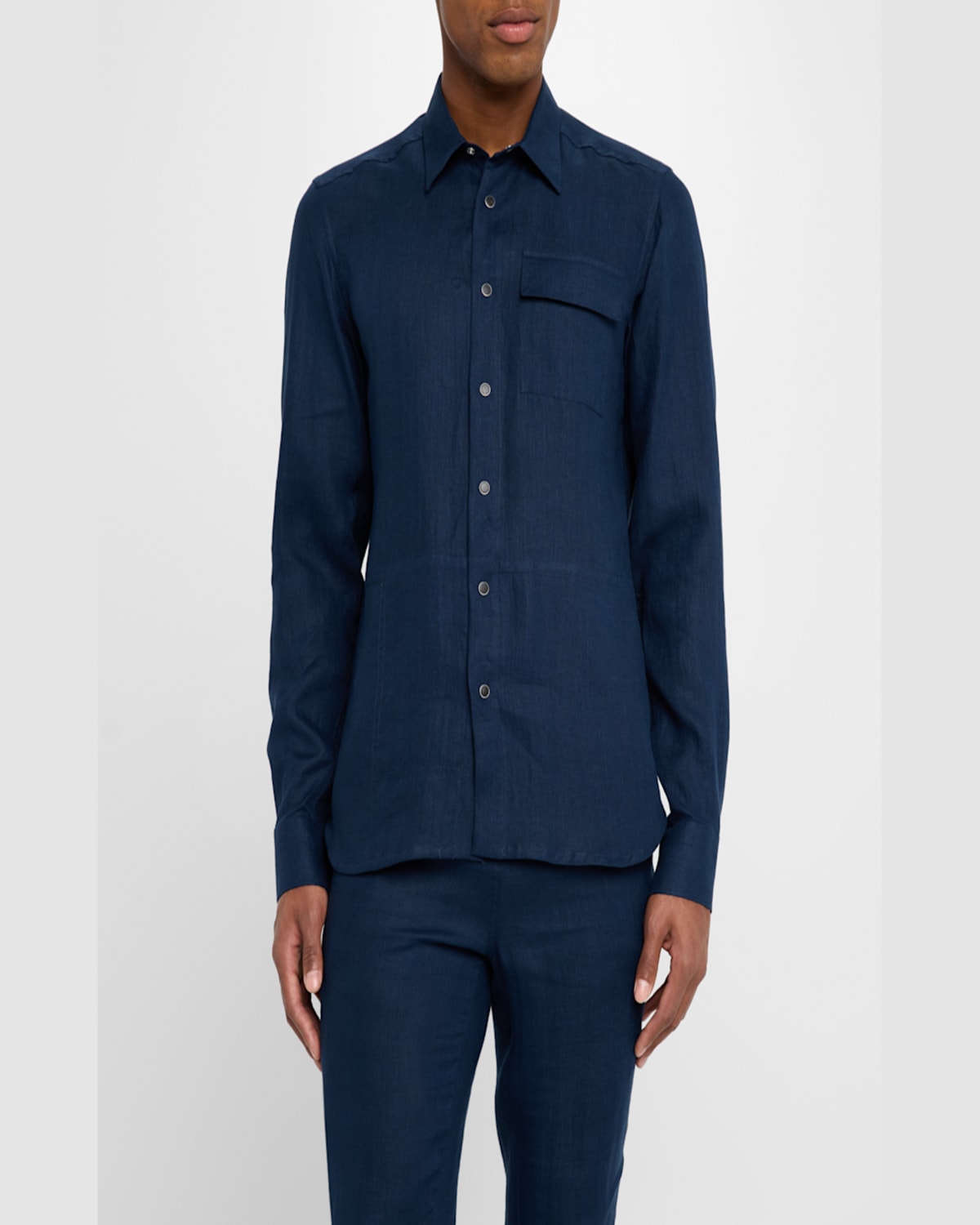 Shop Kiton Men's Linen Snap-front Overshirt In Navy