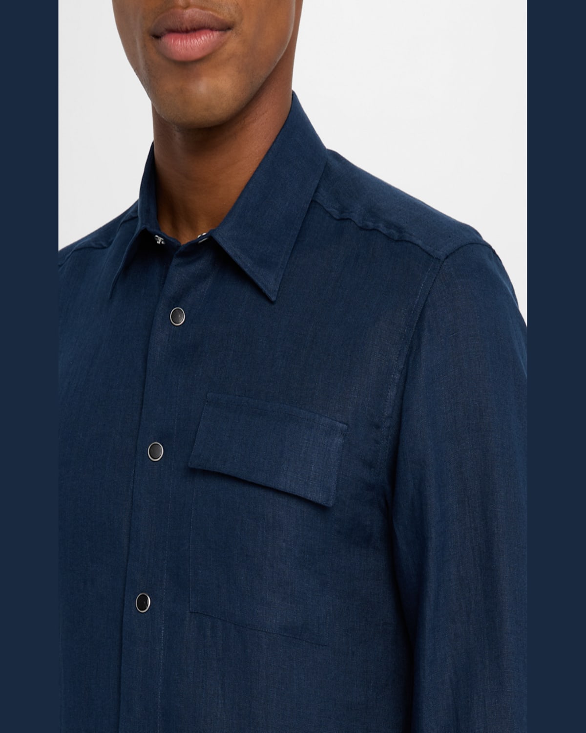 KITON MEN'S LINEN SNAP-FRONT OVERSHIRT 