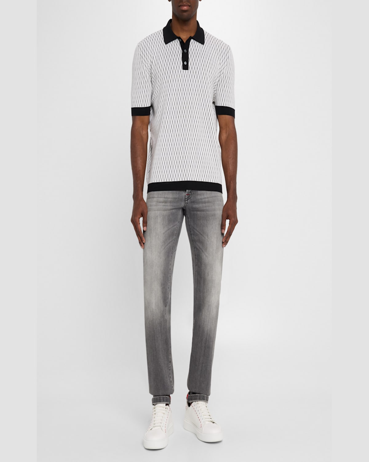 KITON MEN'S HONEYCOMB SHORT-SLEEVE POLO SWEATER 