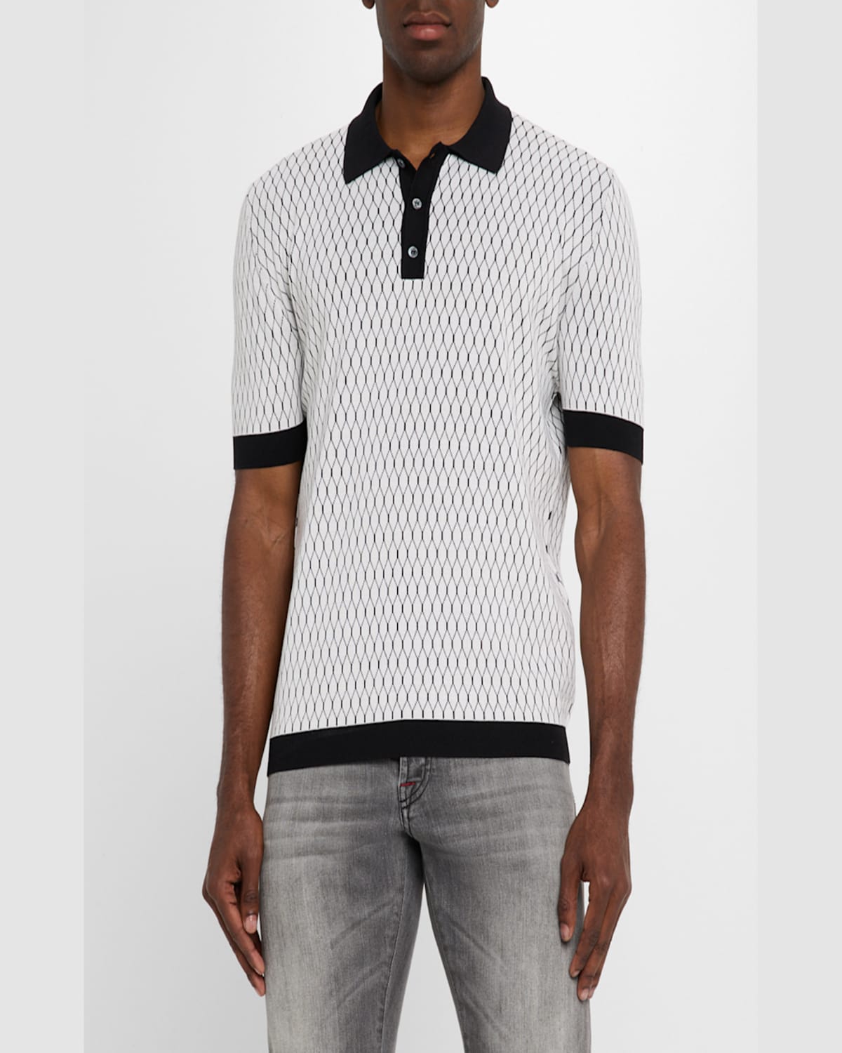 KITON MEN'S HONEYCOMB SHORT-SLEEVE POLO SWEATER 