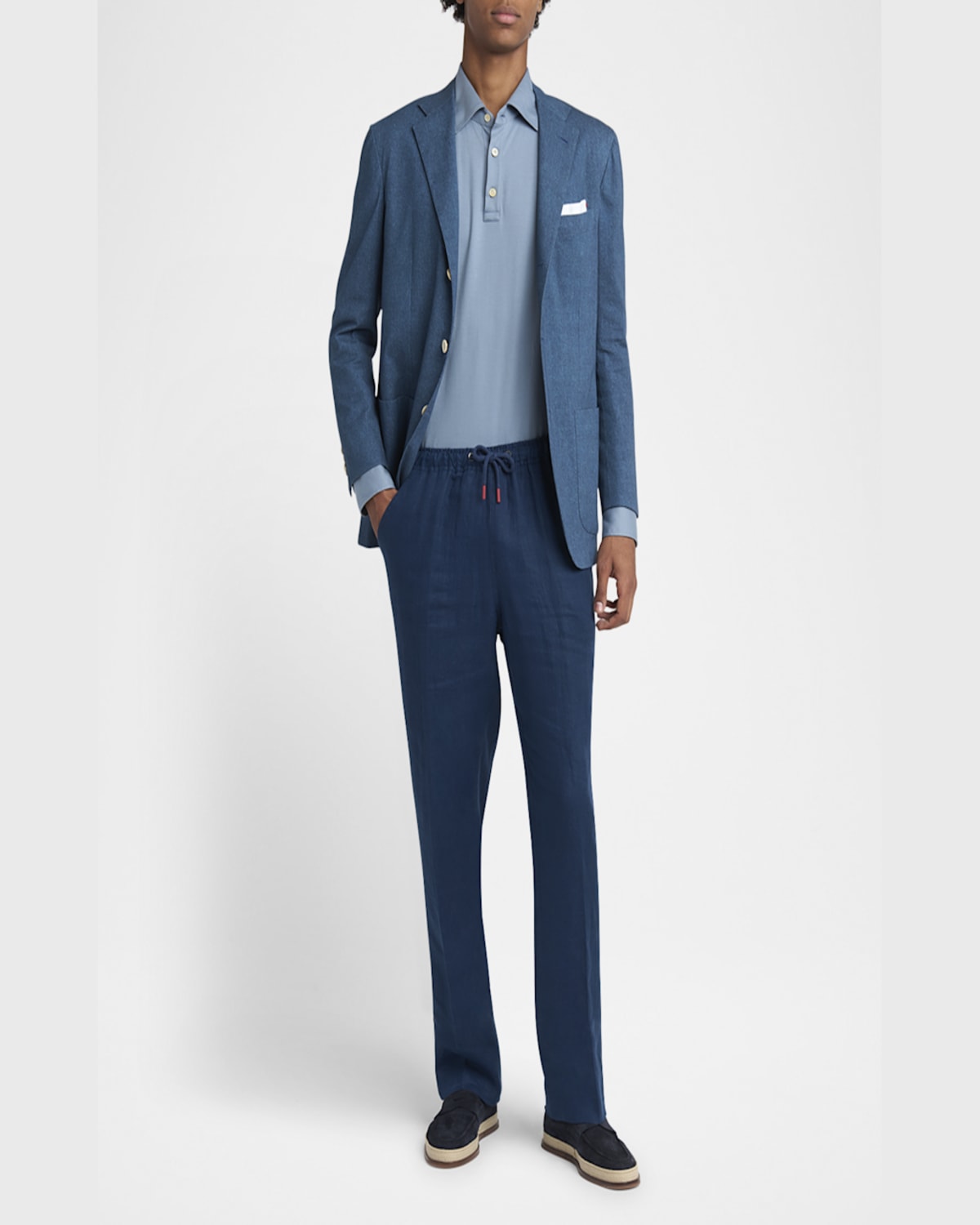 Kiton Men's Linen Drawstring Flat-front Pants In Navy