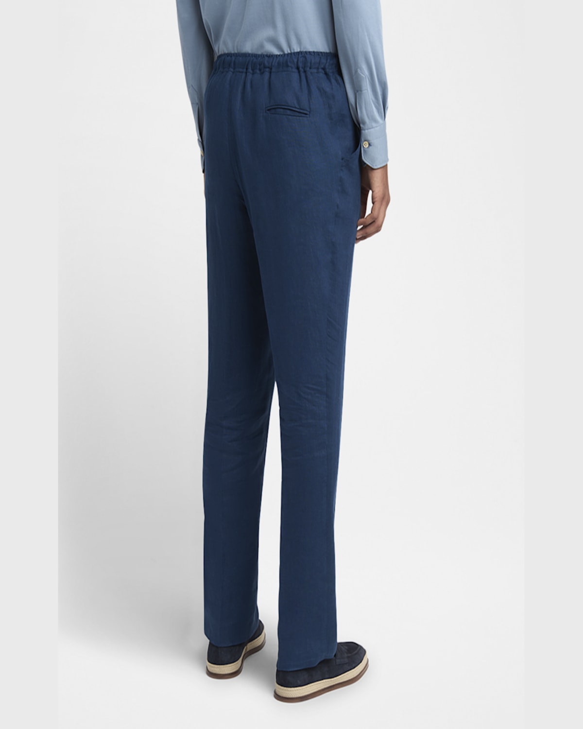 Kiton Men's Linen Drawstring Flat-front Pants In Navy