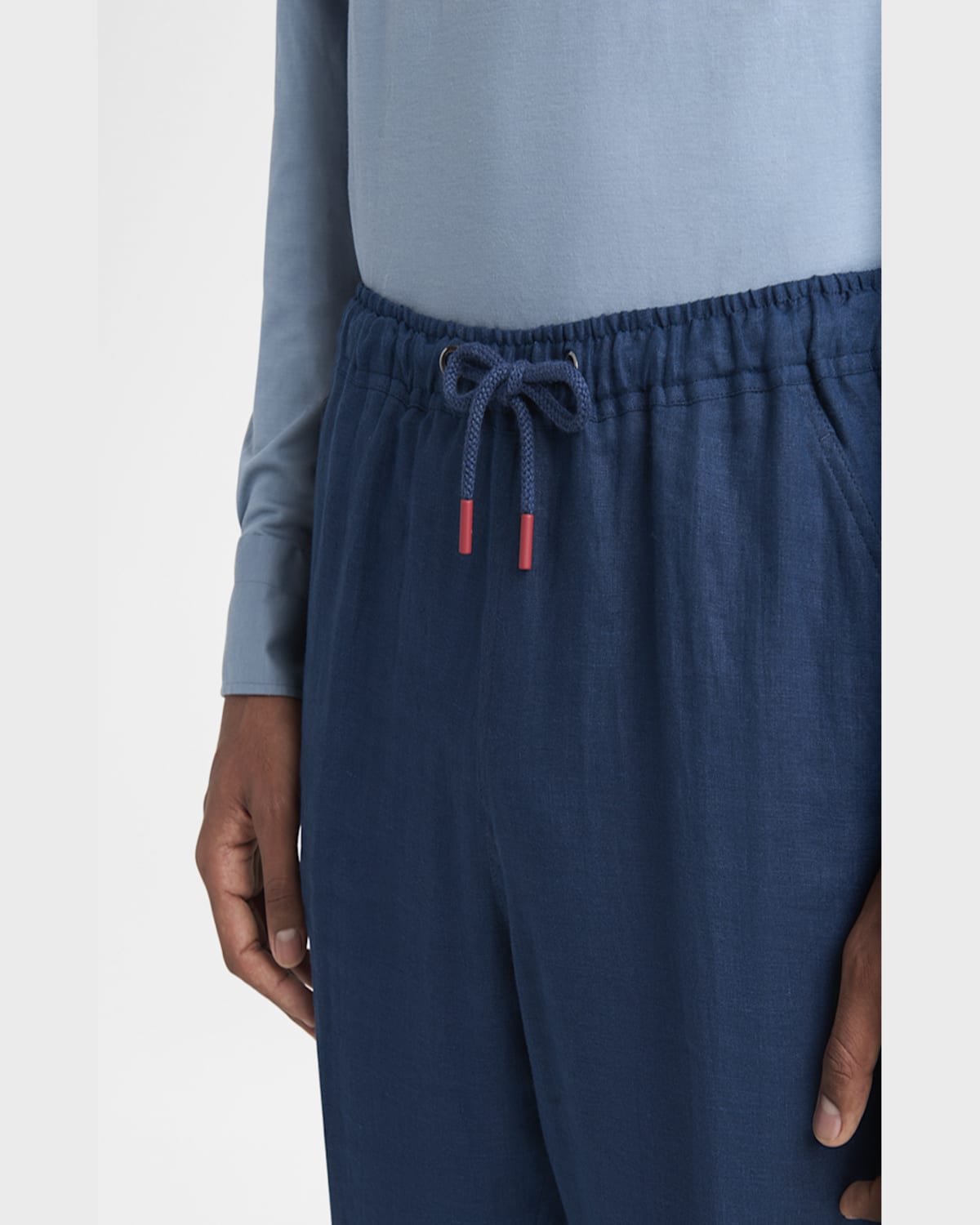 Kiton Men's Linen Drawstring Flat-front Pants In Navy