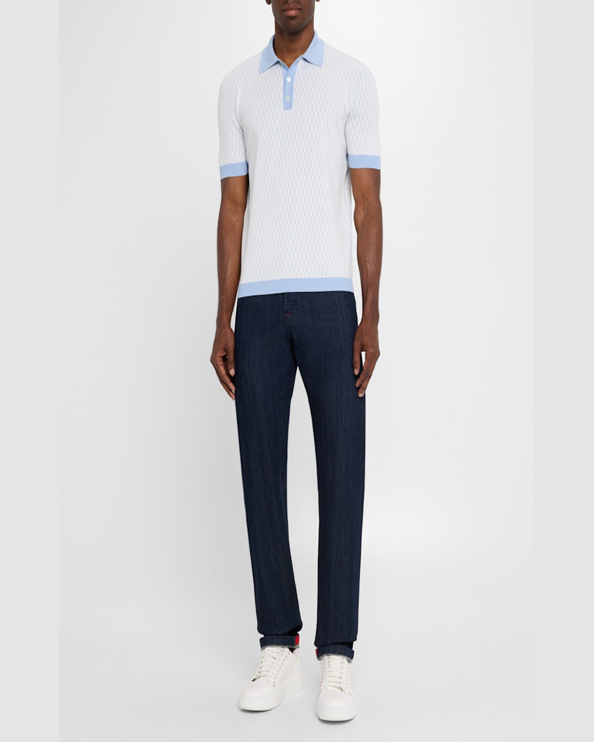 KITON MEN'S HONEYCOMB SHORT-SLEEVE POLO SWEATER 