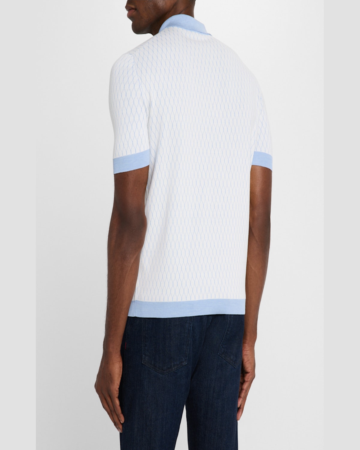 KITON MEN'S HONEYCOMB SHORT-SLEEVE POLO SWEATER 