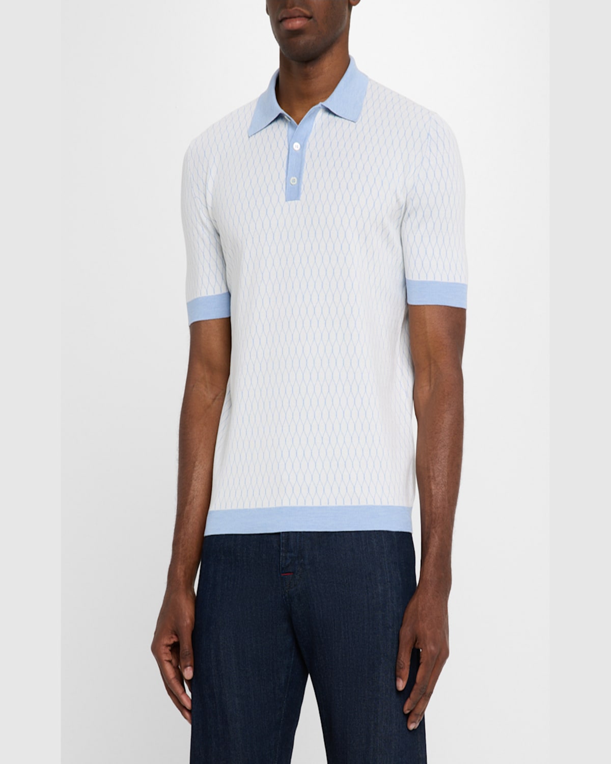 KITON MEN'S HONEYCOMB SHORT-SLEEVE POLO SWEATER 
