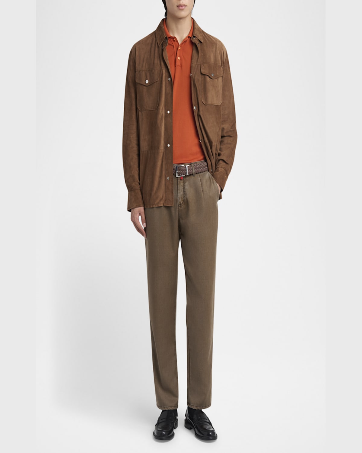 Kiton Men's Suede Snap-front Shirt Jacket In Brown