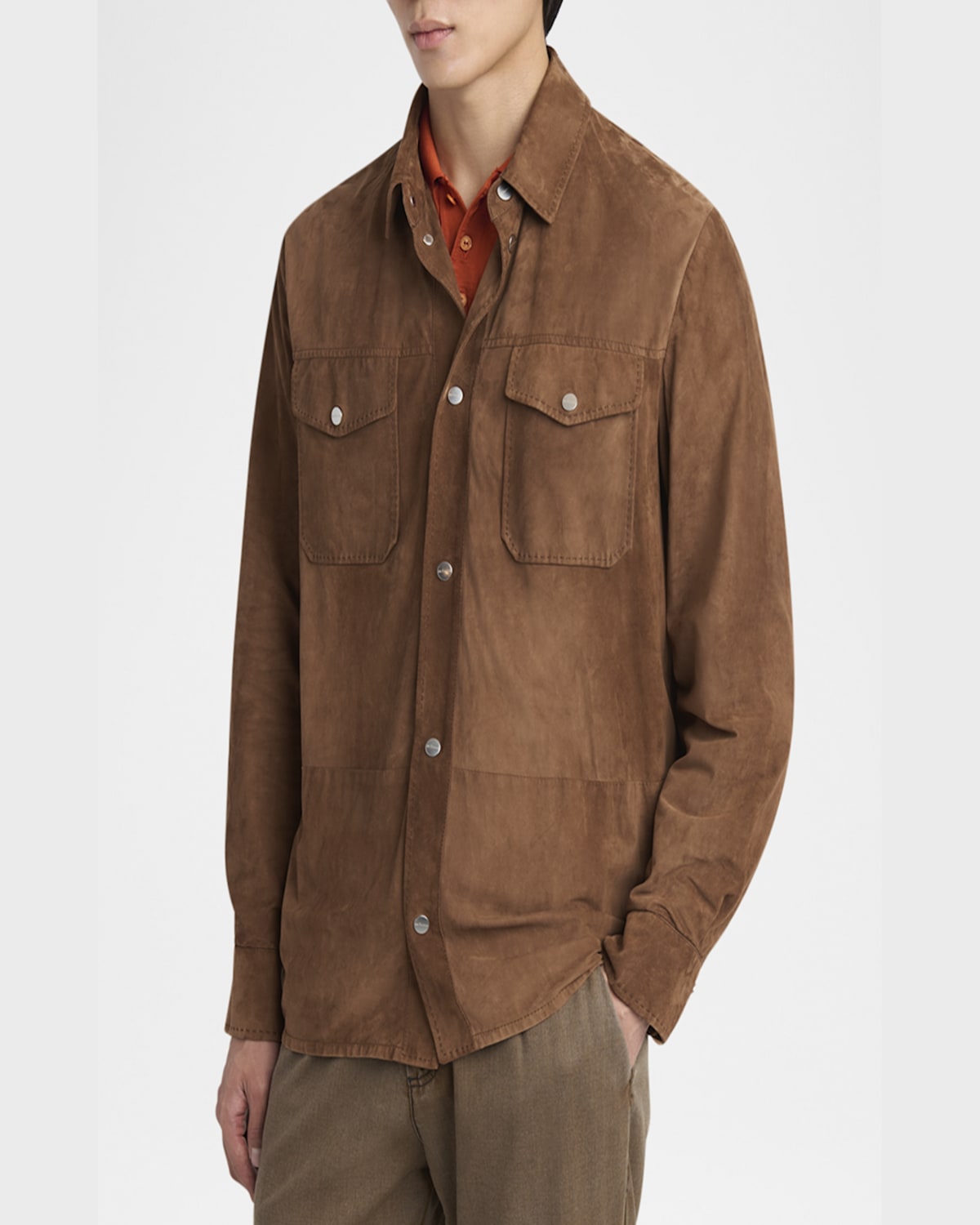 Kiton Men's Suede Snap-front Shirt Jacket In Brown