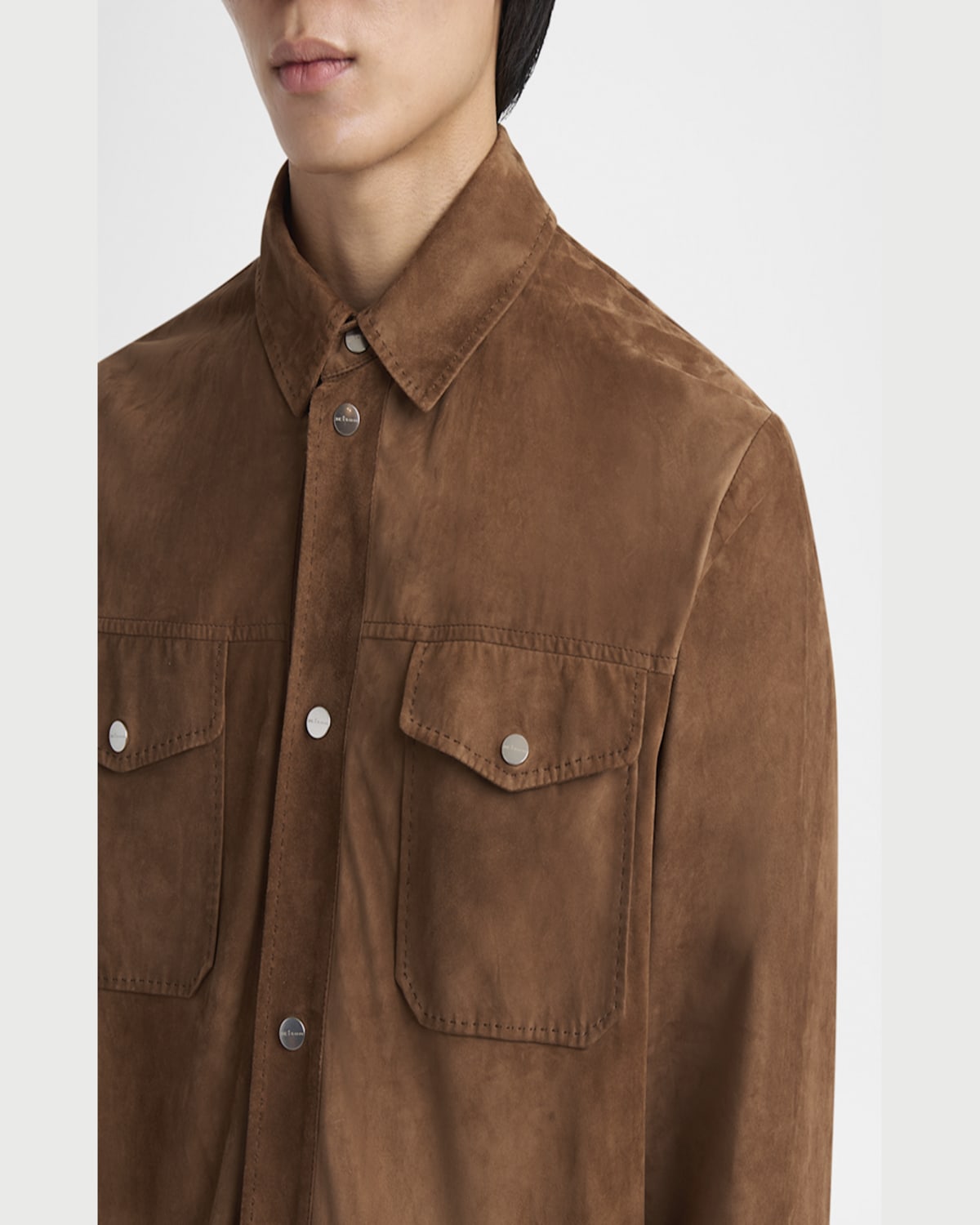 Kiton Men's Suede Snap-front Shirt Jacket In Brown
