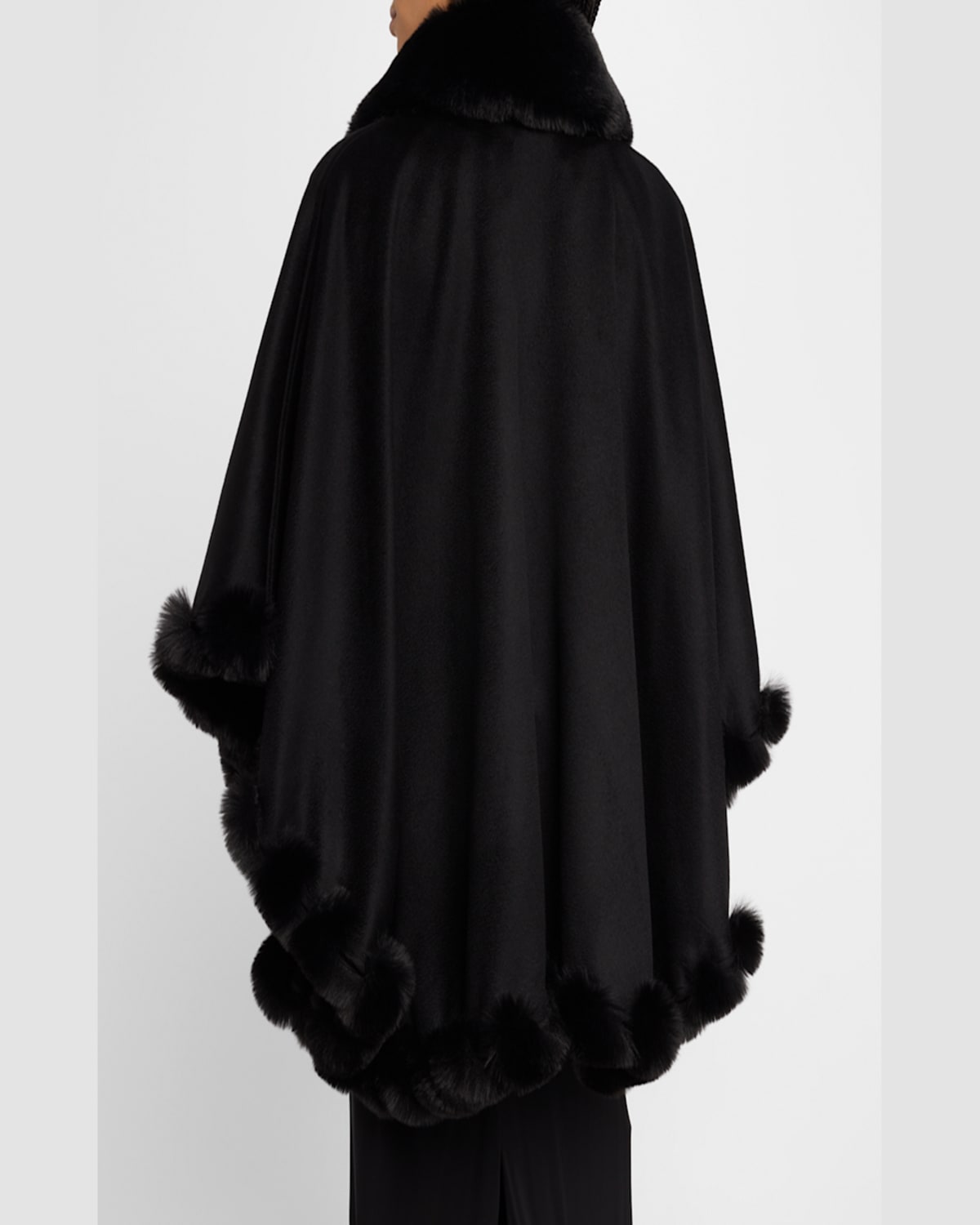 Sofia Cashmere Cashmere Faux Fur Trim Cape In Blk