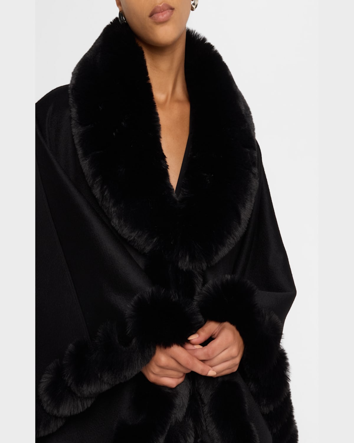 Sofia Cashmere Cashmere Faux Fur Trim Cape In Blk