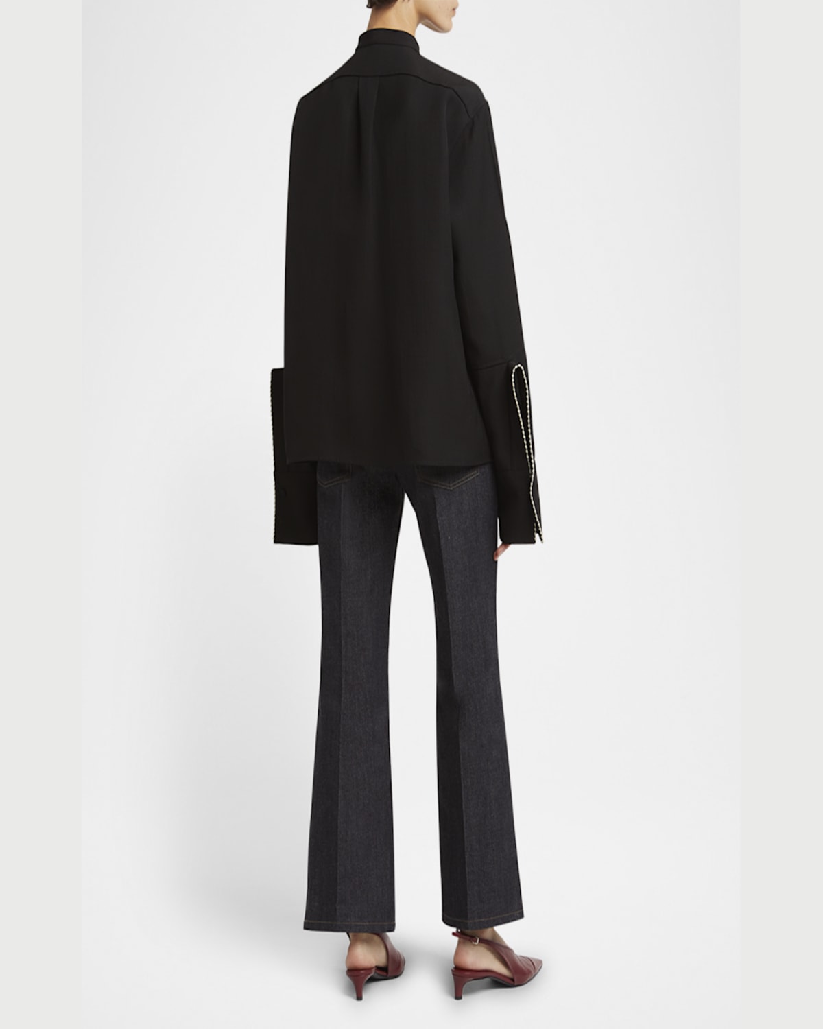 Jil Sander Embroidered Trim Button Down Blouse In Black