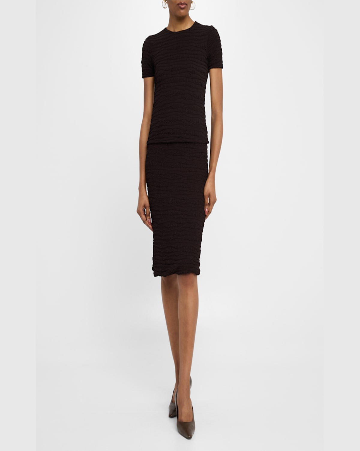 Jil Sander Brown Embroidered Crepe Jersey Skirt In Chocolate