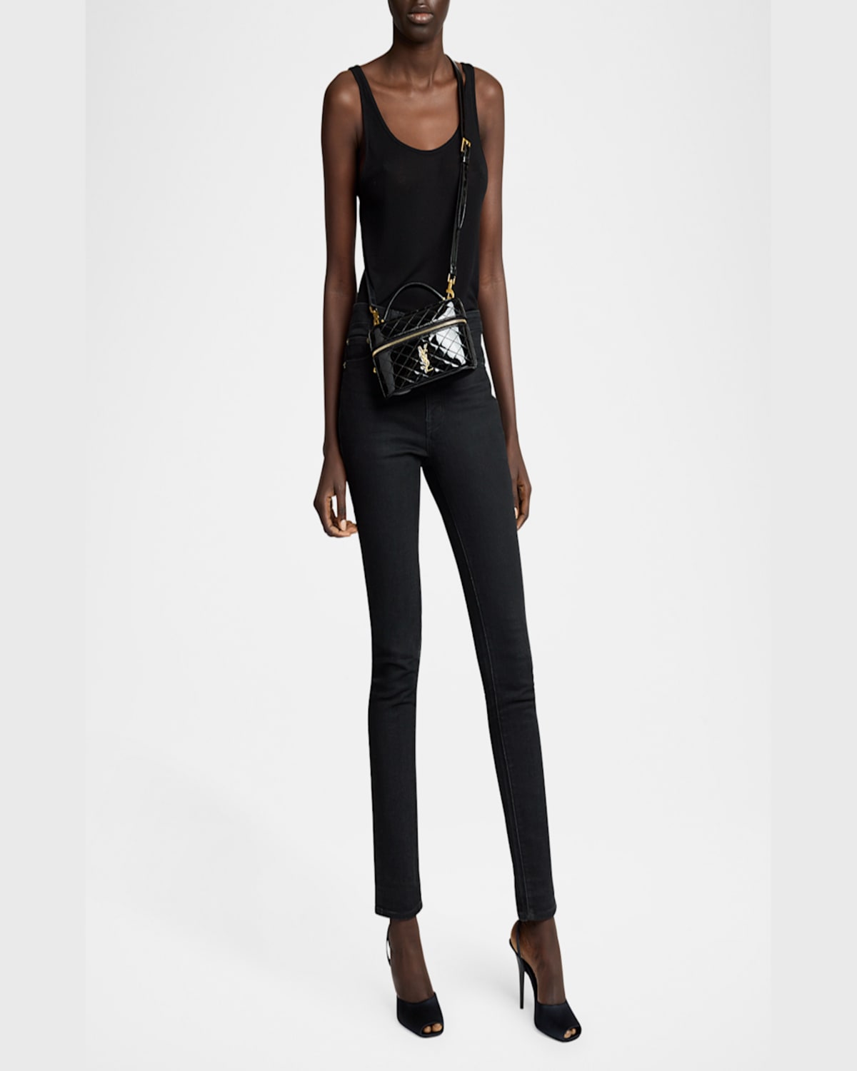 Saint Laurent Vanity Ysl Top-handle Bag In Quilted Patent Leather In Black