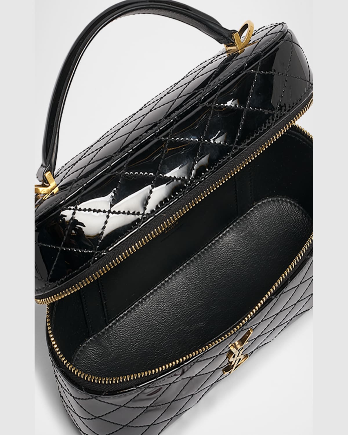 Saint Laurent Vanity Ysl Top-handle Bag In Quilted Patent Leather In Black