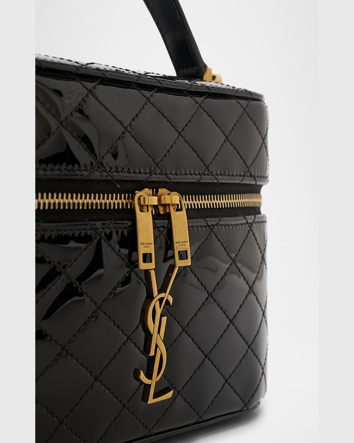 Saint Laurent Vanity Ysl Top-handle Bag In Quilted Patent Leather In Black