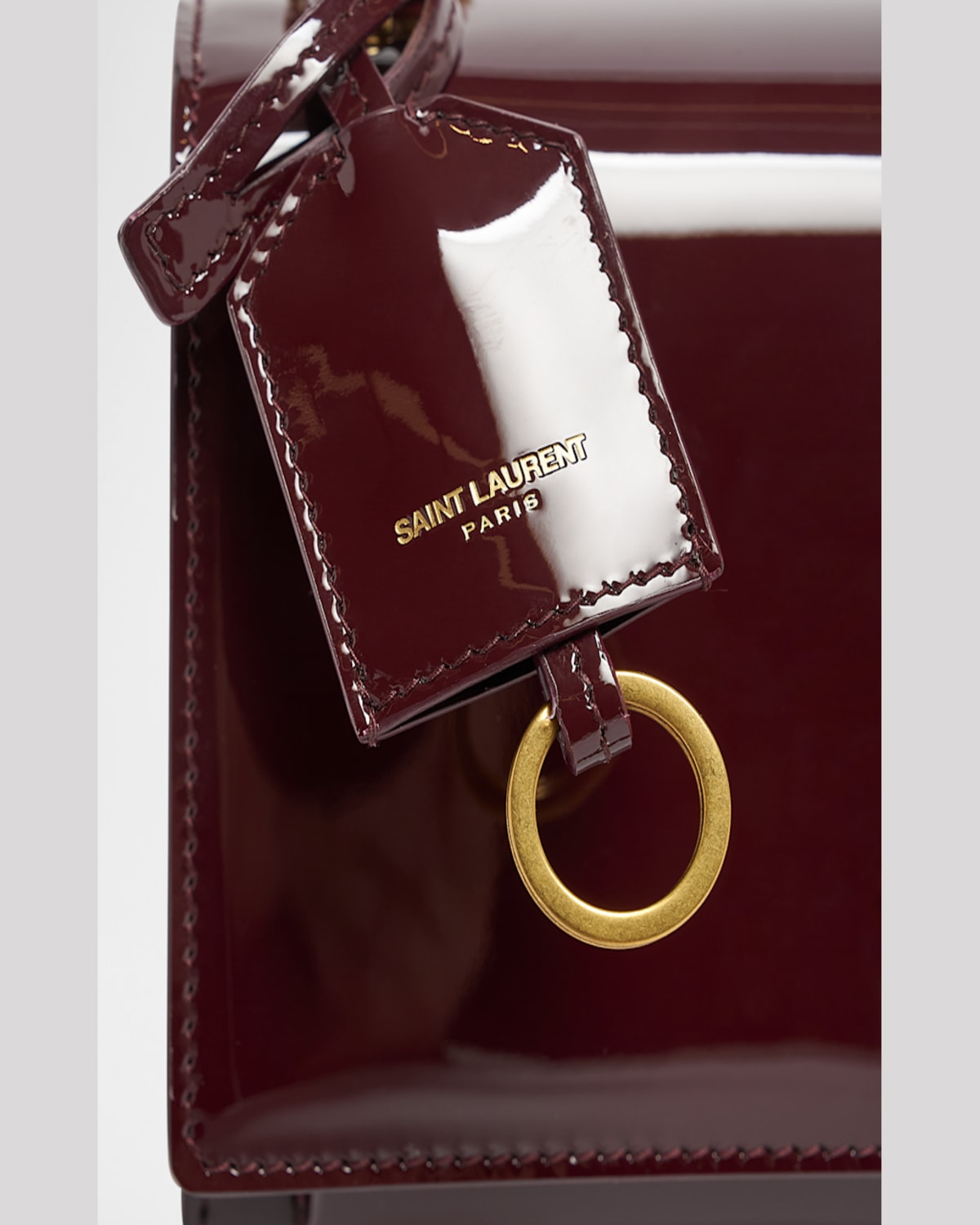 Saint Laurent Sunset Small Ysl Crossbody Bag In Patent Leather In Dark Red Wine