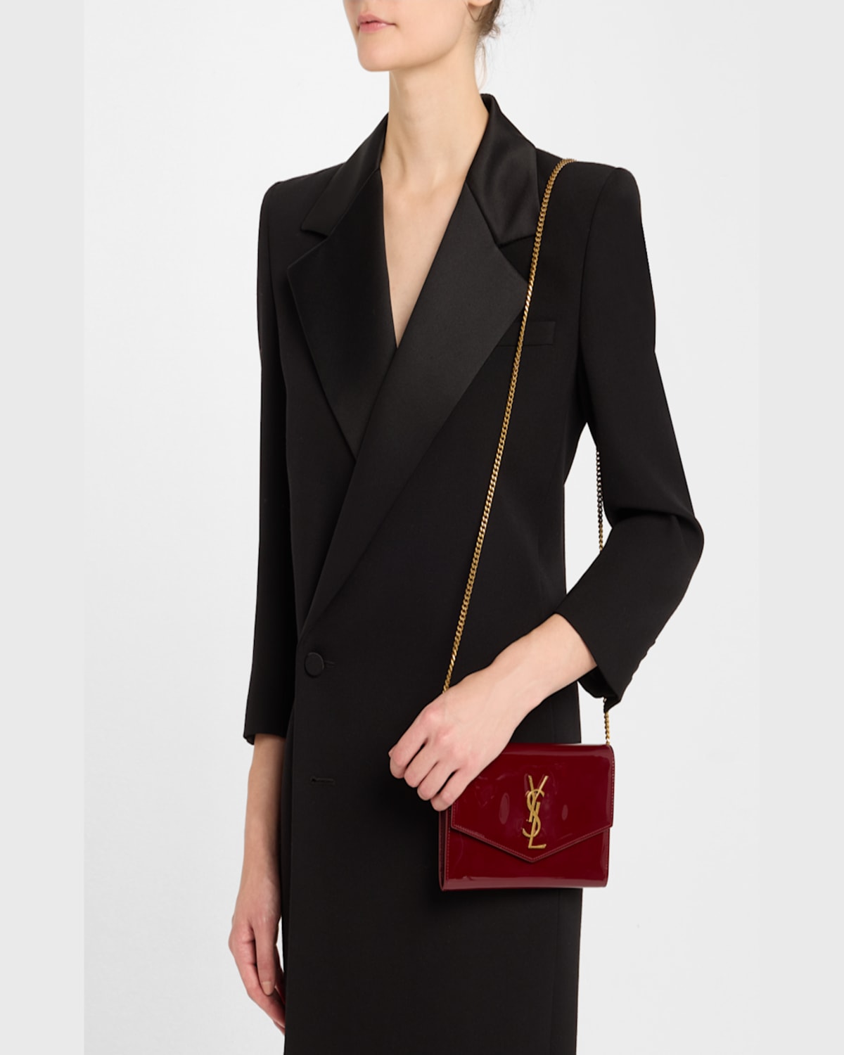 Saint Laurent Ysl Wallet On Chain In Patent Leather In Grenade