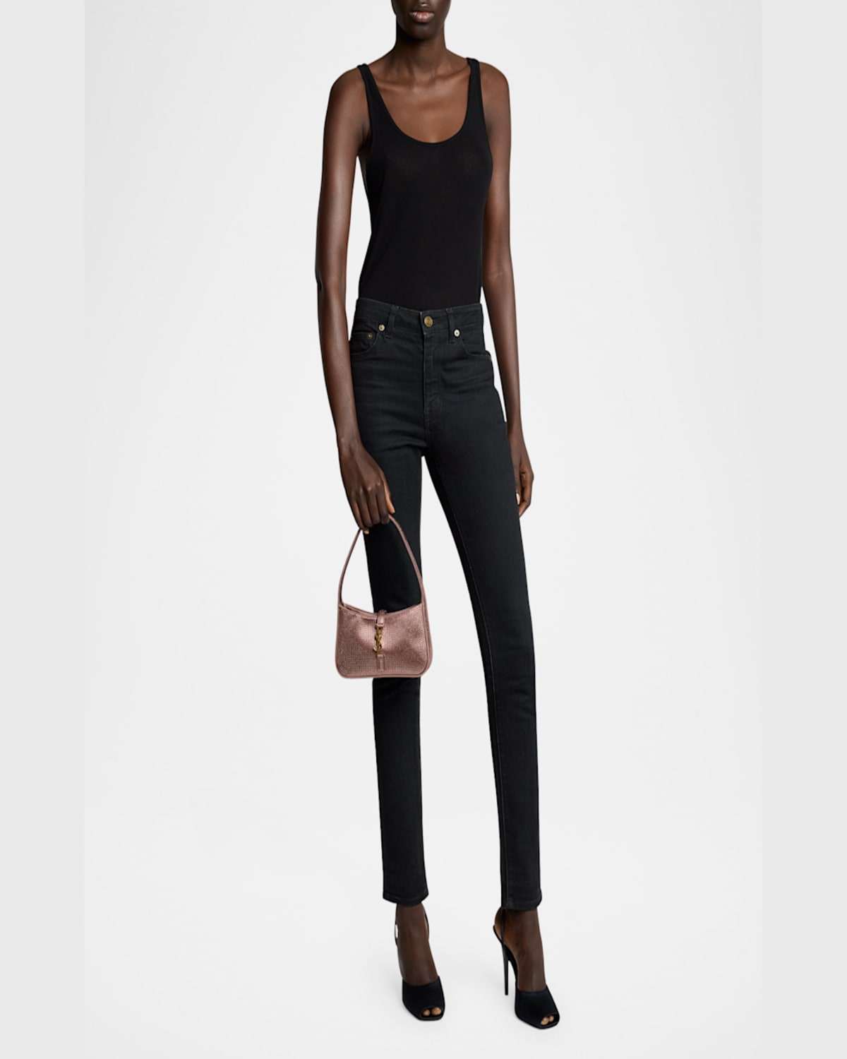 Saint Laurent Le 5 A 7 Mini Shoulder Bag In Strass Satin In Elderberry