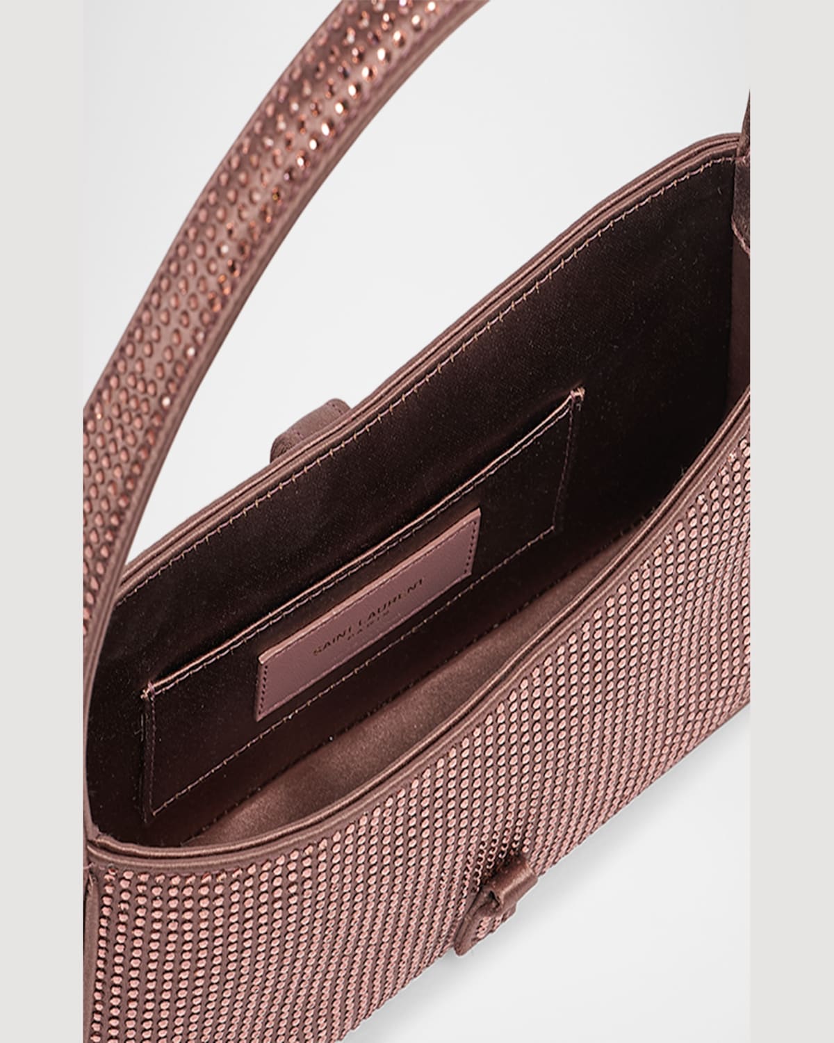 Saint Laurent Le 5 A 7 Mini Shoulder Bag In Strass Satin In Elderberry