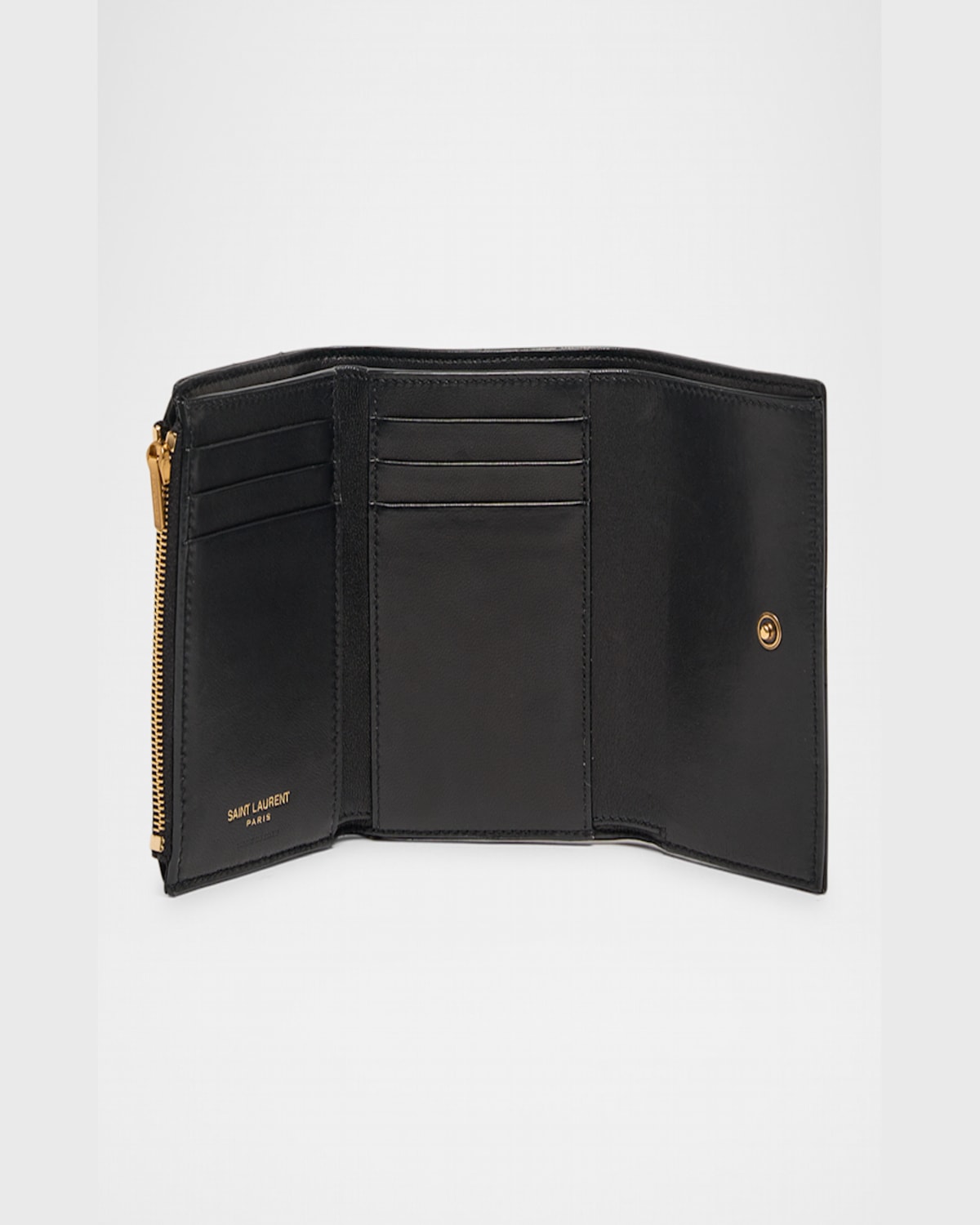 Saint Laurent Ysl Slim Trifold Wallet In Quilted Leather In Noir