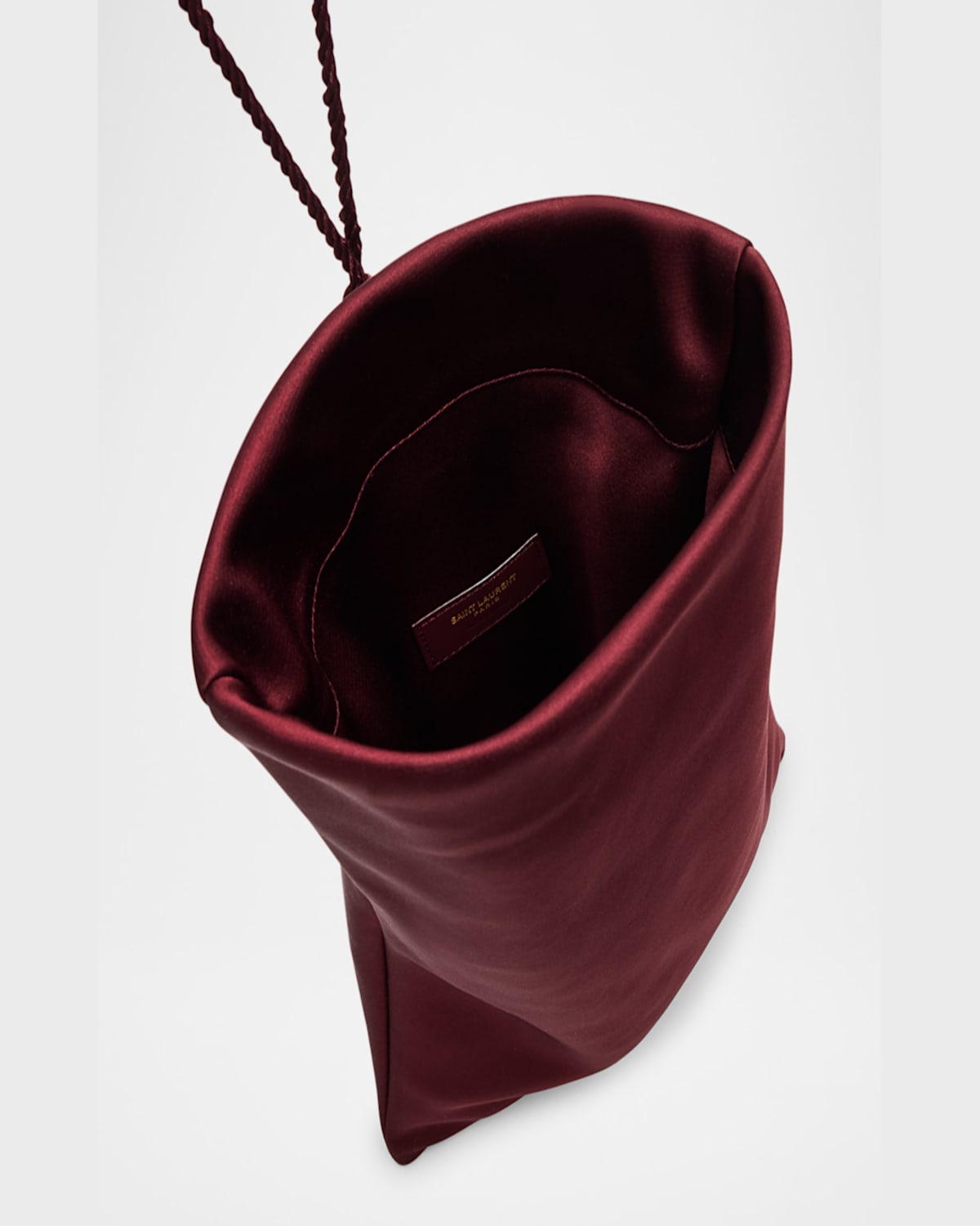 Saint Laurent Ysl Evening Pouch In Satin With Cord Strap In Griotte Bordeaux