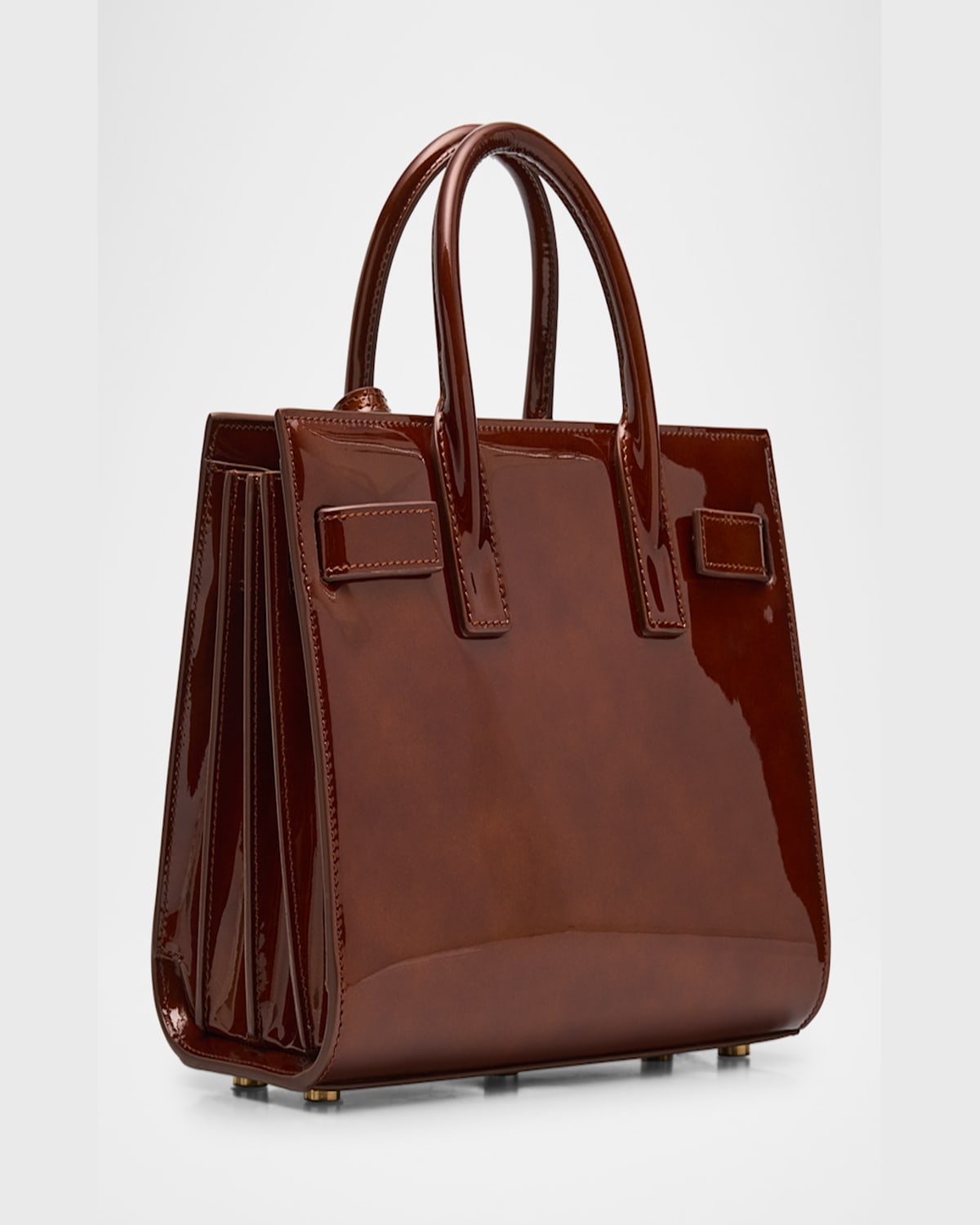 Saint Laurent Sac De Jour Nano Top-handle Bag In Patent Leather In Chataigne