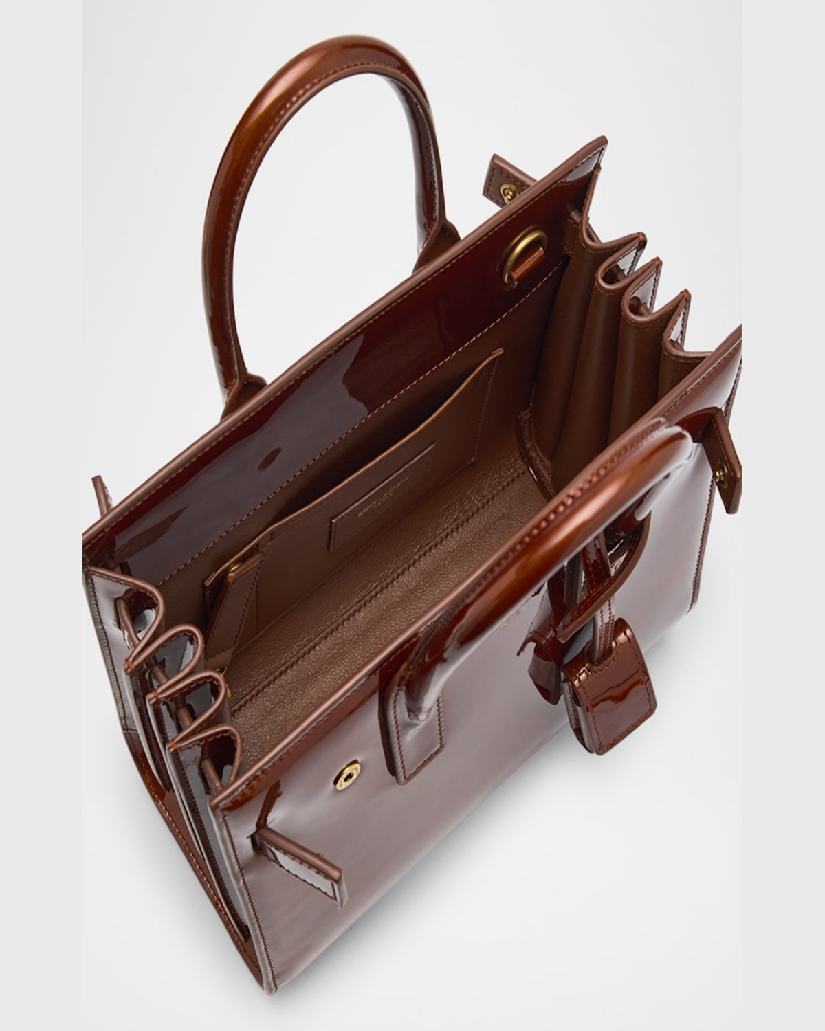 Saint Laurent Sac De Jour Nano Top-handle Bag In Patent Leather In Chataigne