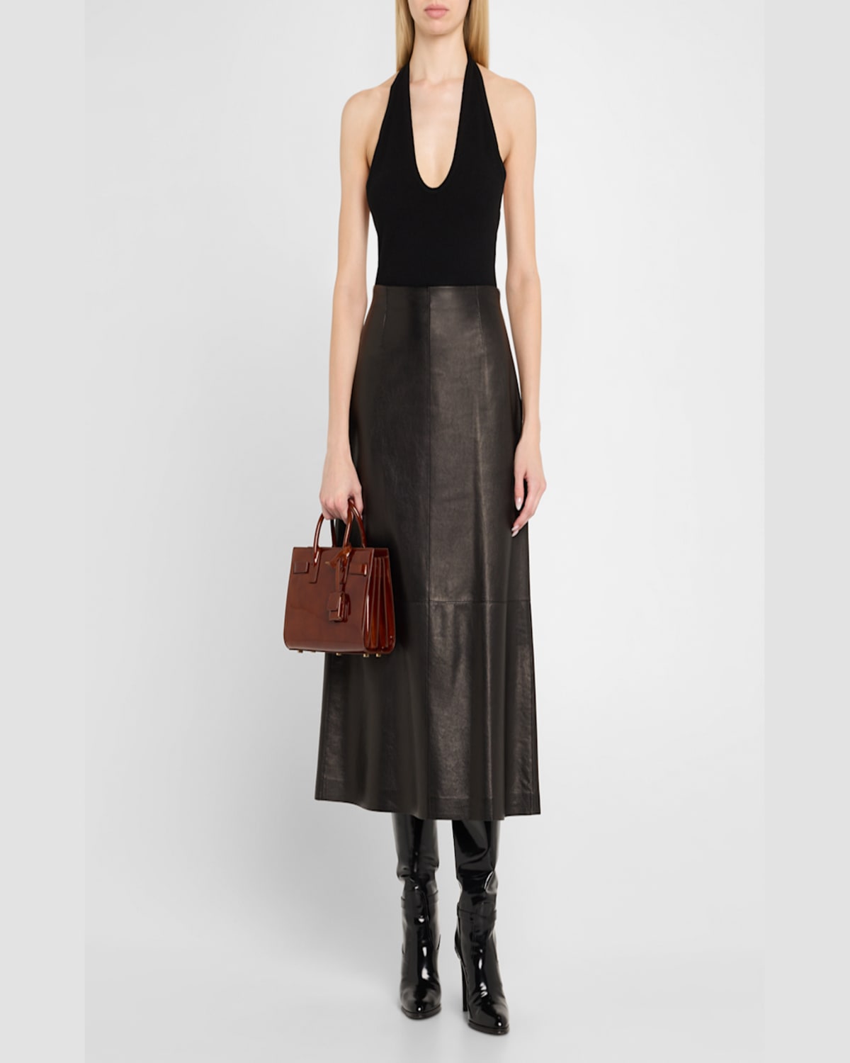 Saint Laurent Sac De Jour Nano Top-handle Bag In Patent Leather In Chataigne