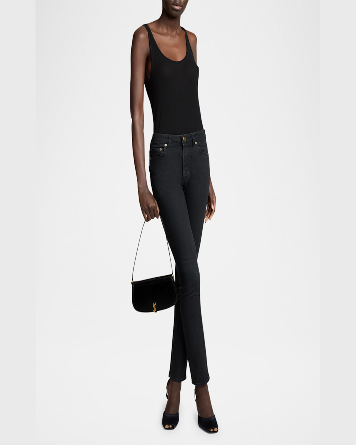 Saint Laurent Mini Ysl Shoulder Bag In Patent Leather In Black