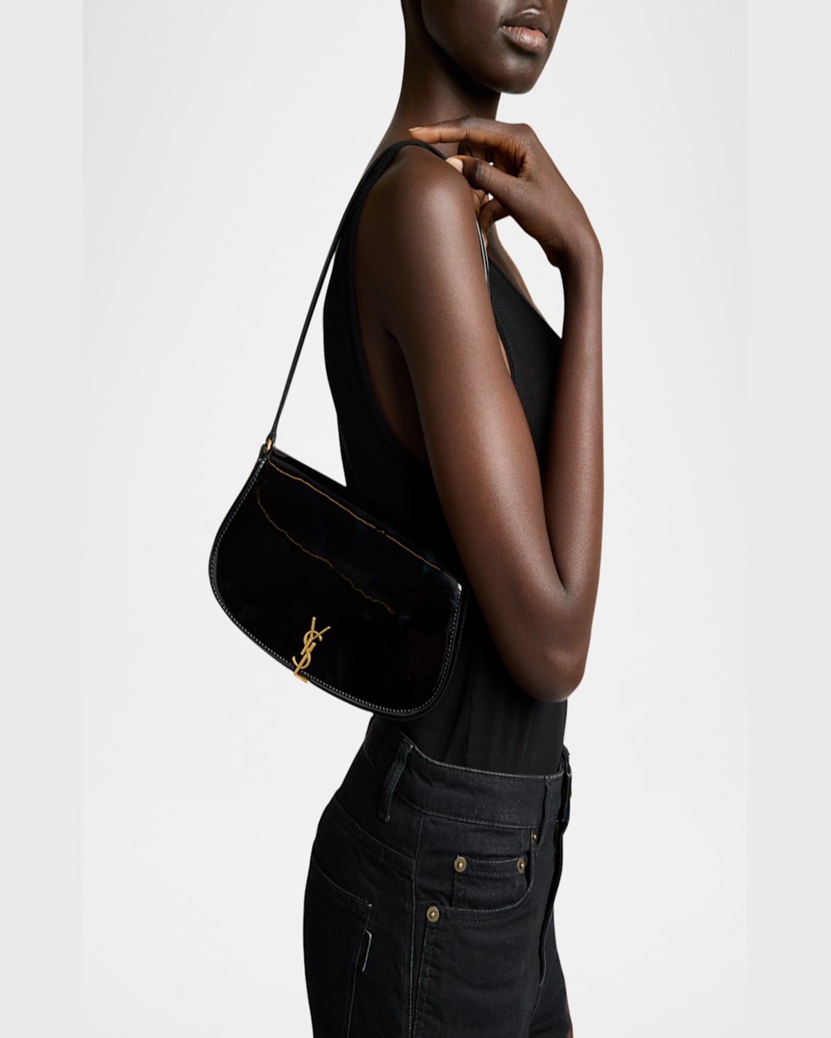 Saint Laurent Mini Ysl Shoulder Bag In Patent Leather In Black