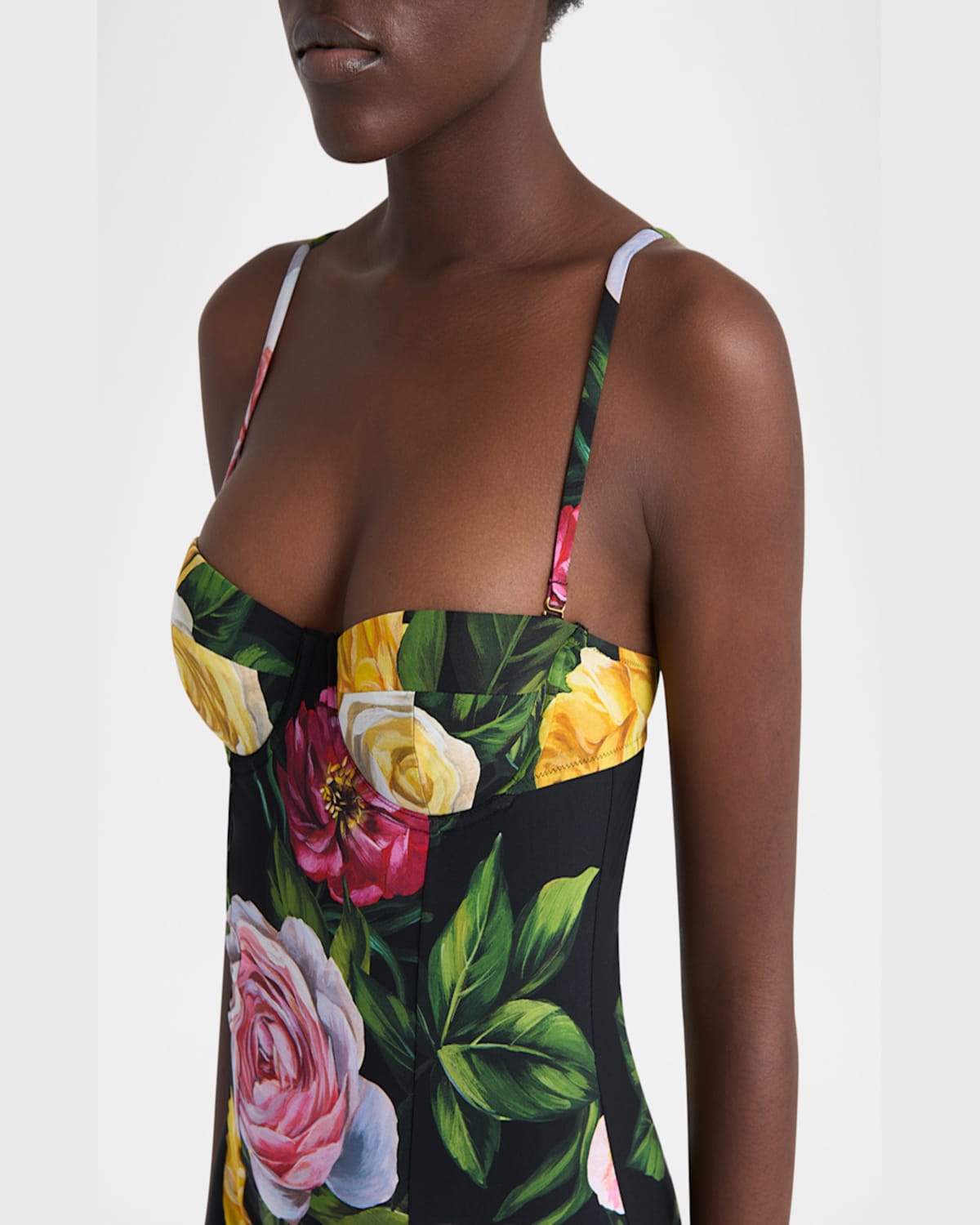 Dolce & Gabbana Multicolor One-piece Swimsuit With Buckle With Logo On The Rear And All-over Floral Print In Tech Fa In Peonie/rose F.nero