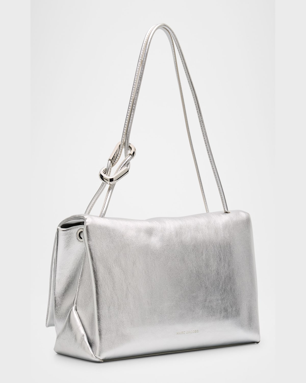 Marc Jacobs Metallic Leather Large Dual Shoulder Bag In Silver