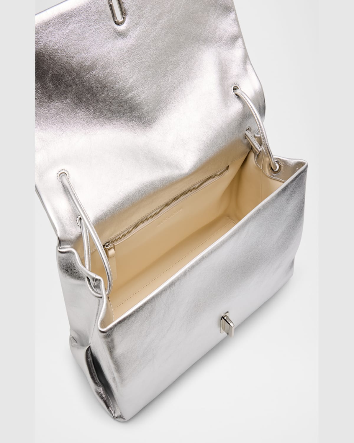Marc Jacobs Metallic Leather Large Dual Shoulder Bag In Silver