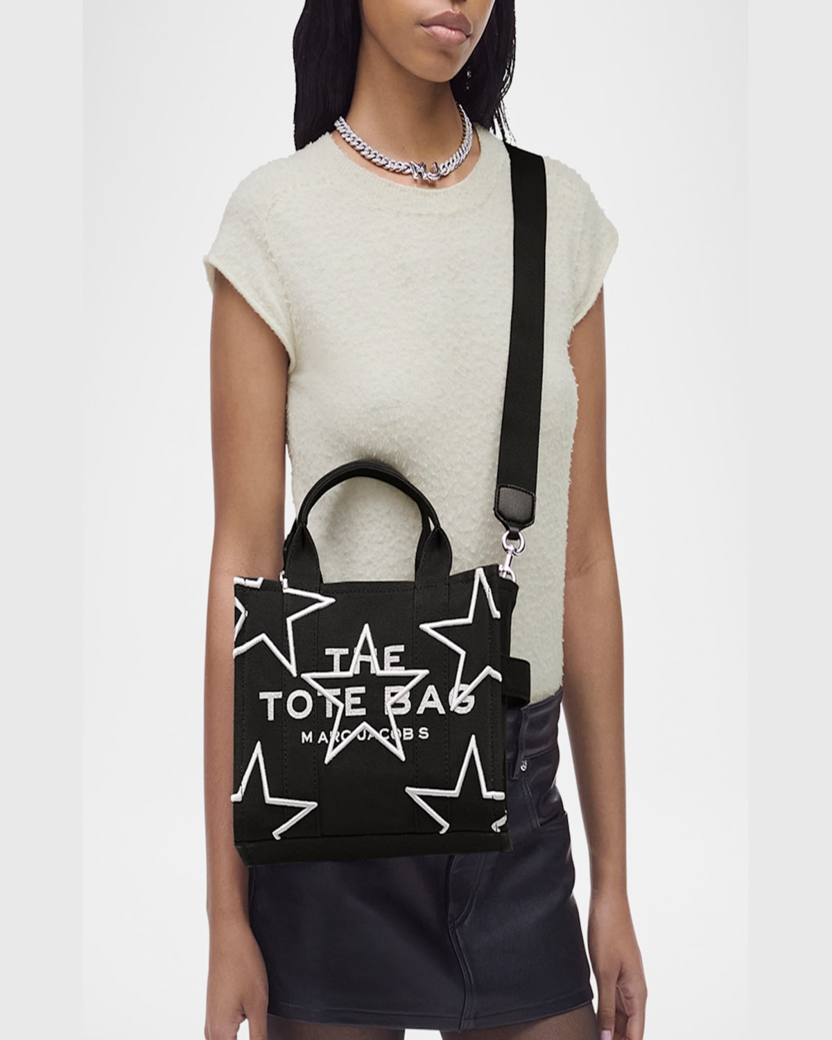 Marc Jacobs The Star Canvas Medium Tote Bag In Black