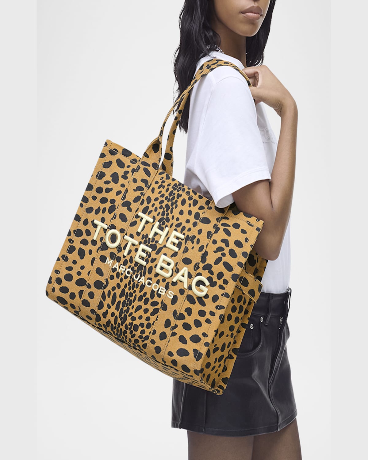Marc Jacobs Animal Print Cotton Tote Bag With Embroidered Logo In Cheetah