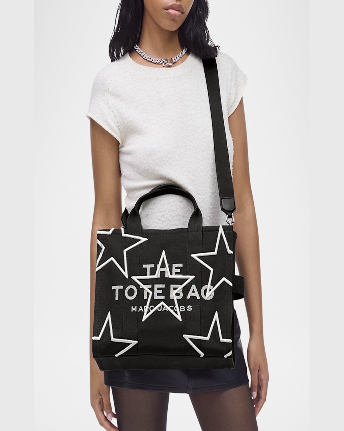 Marc Jacobs The Star Canvas Medium Tote Bag In Black