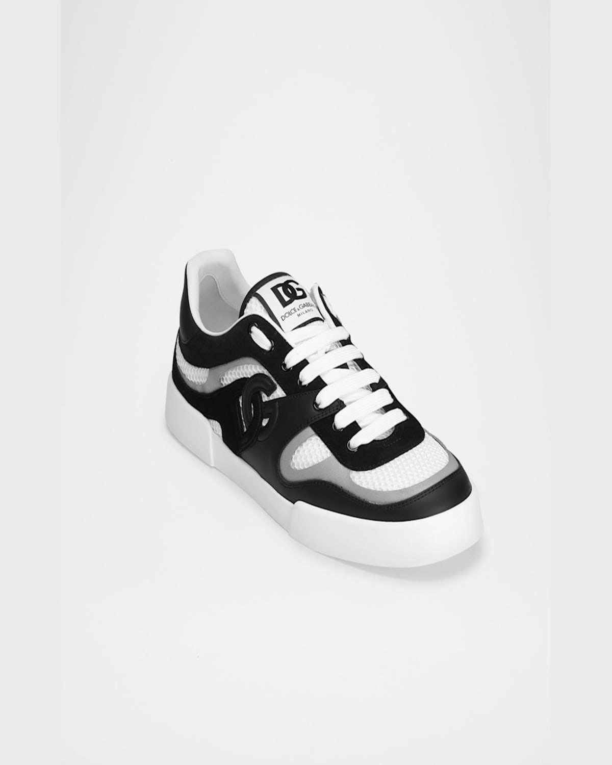 Dolce & Gabbana Portofino Light Low-top Mesh And Leather Sneakers In Bia/nero