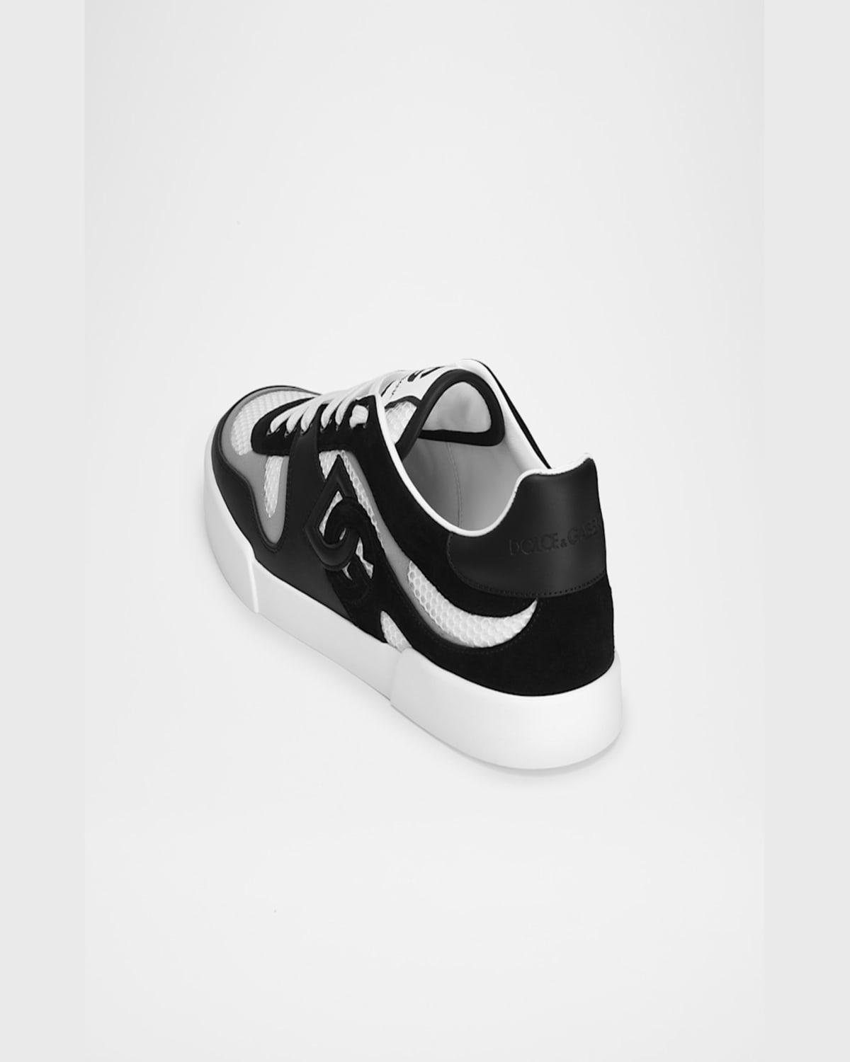 Dolce & Gabbana Portofino Light Low-top Mesh And Leather Sneakers In Bia/nero
