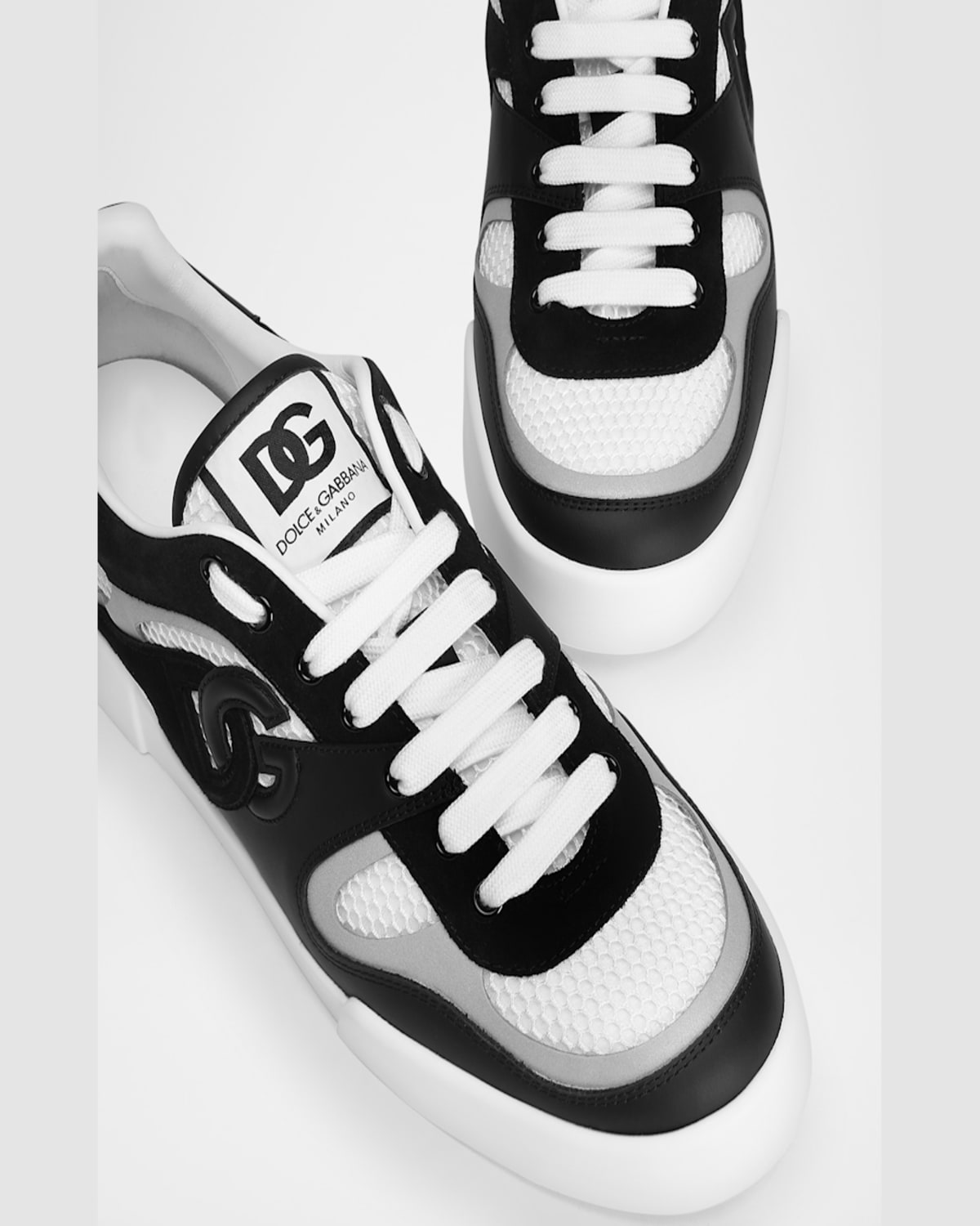 Dolce & Gabbana Portofino Light Low-top Mesh And Leather Sneakers In Bia/nero