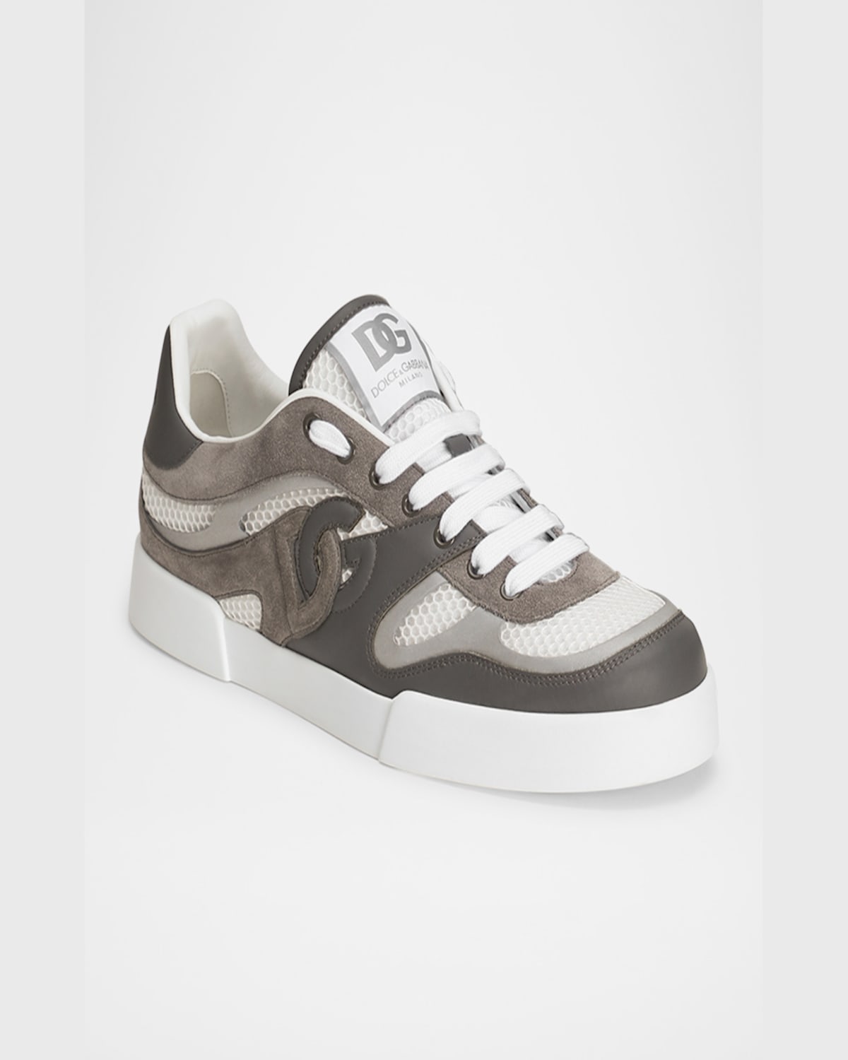 Dolce & Gabbana Portofino Light Low-top Mesh And Leather Sneakers In Bia/nero