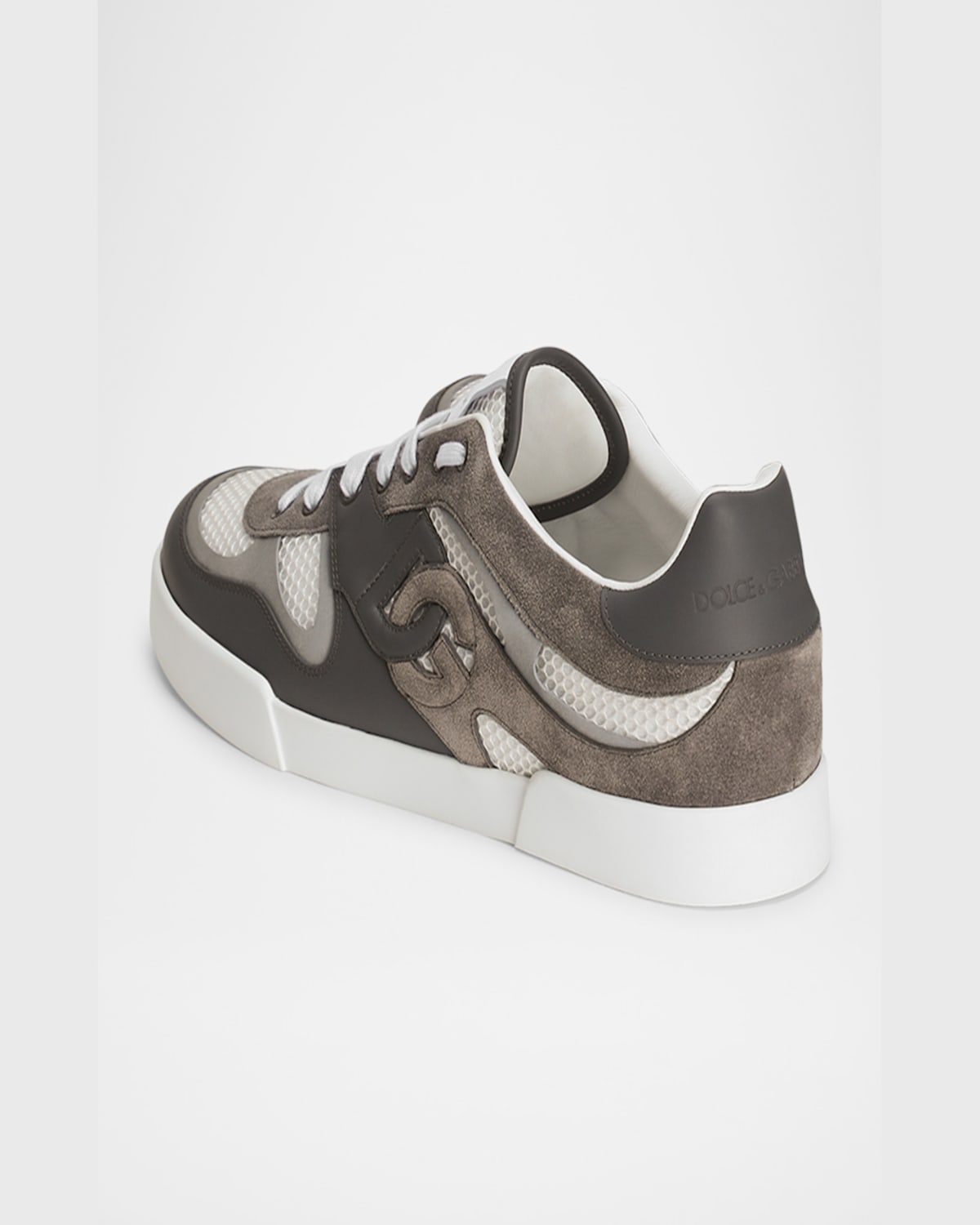 Dolce & Gabbana Portofino Light Low-top Mesh And Leather Sneakers In Bia/nero