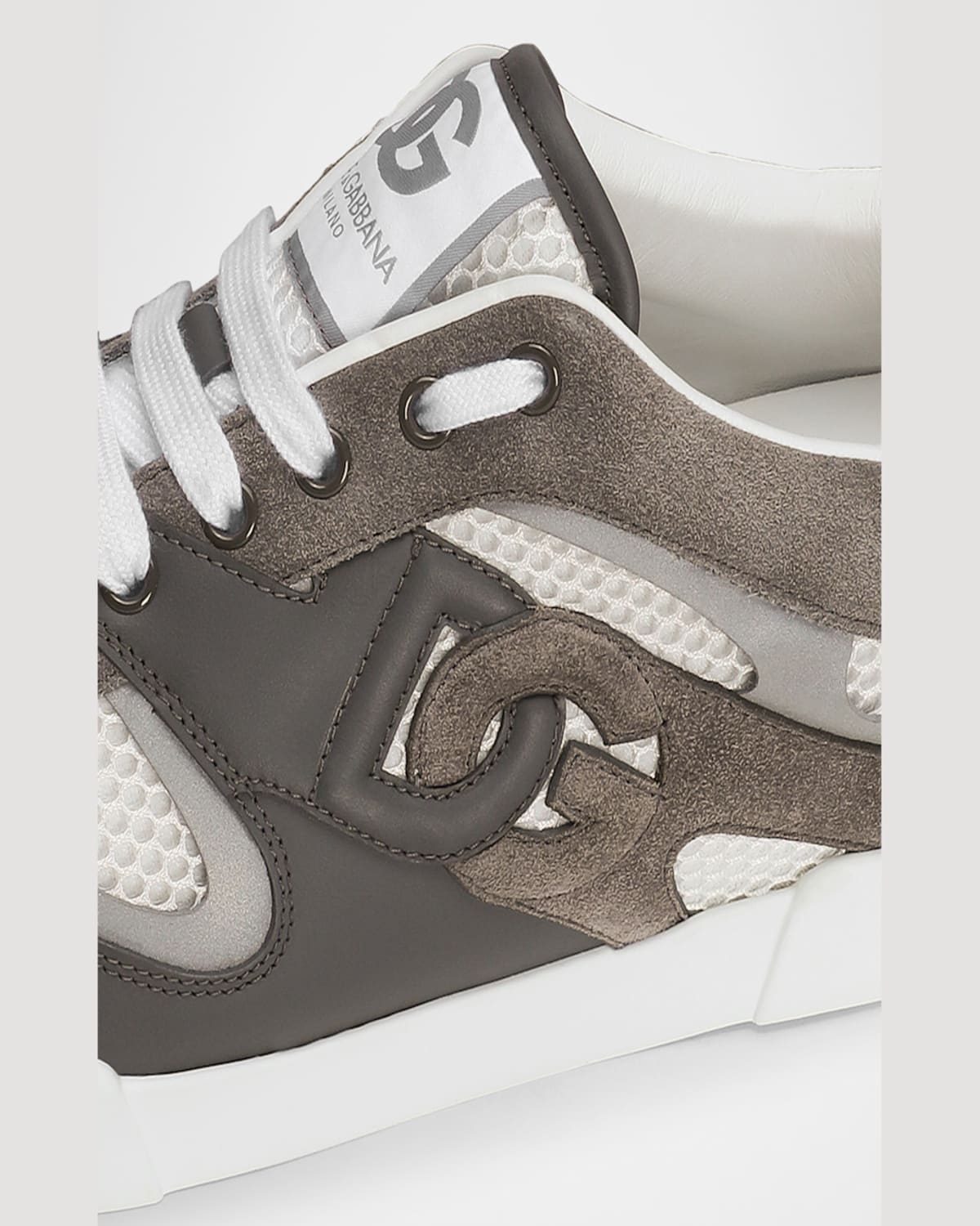 Dolce & Gabbana Portofino Light Low-top Mesh And Leather Sneakers In Bia/nero