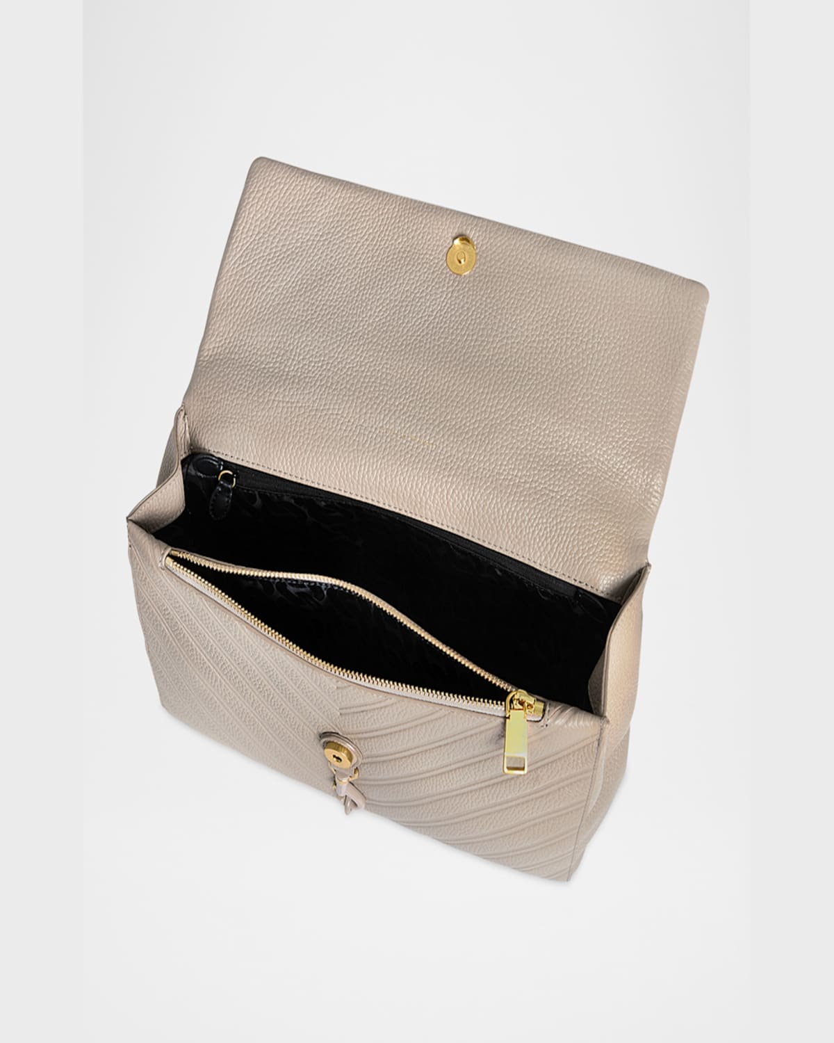 Rebecca Minkoff Large Edie Chevron Embossed Leather Shoulder Bag In Oyster