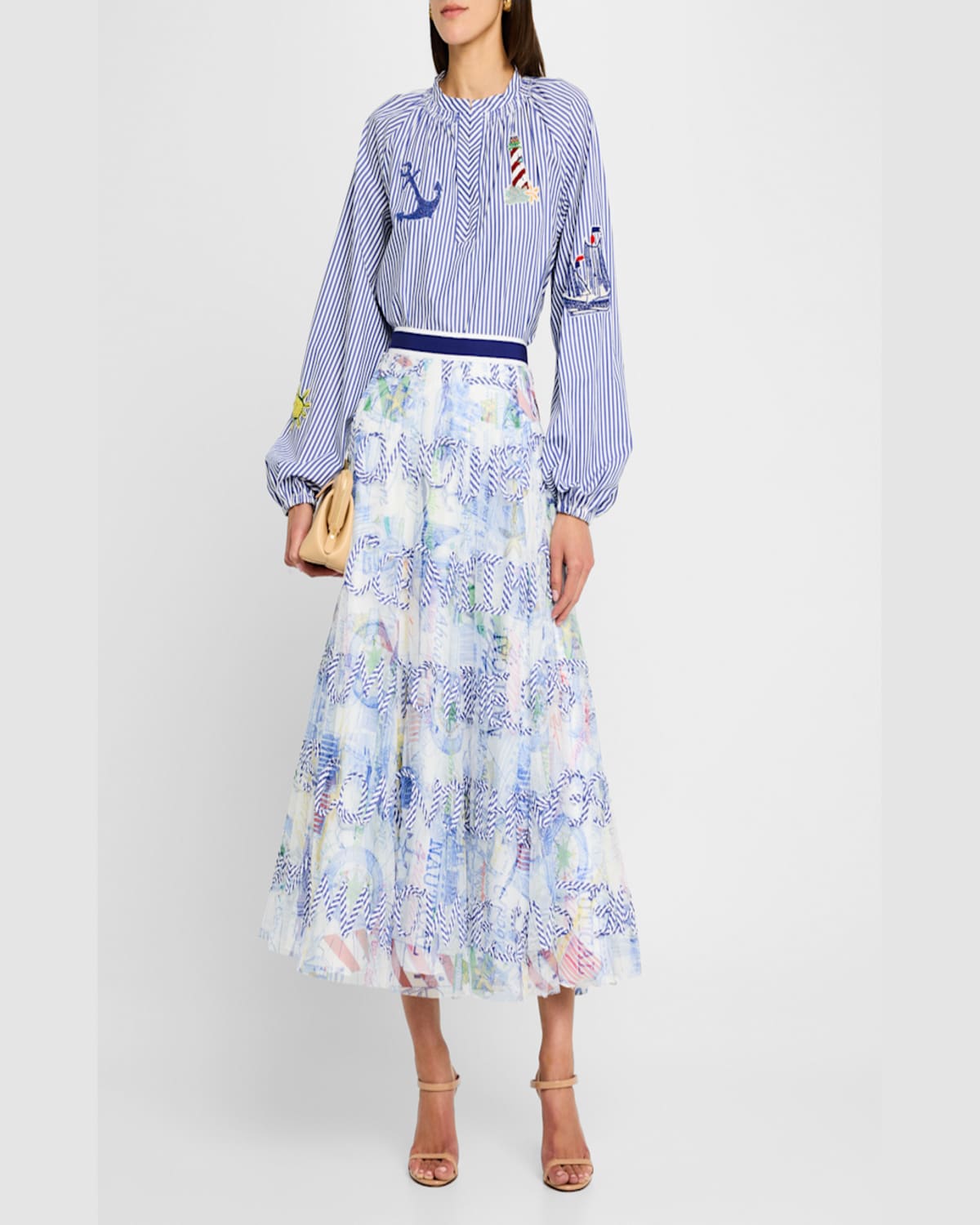 MAISON COMMON SCRIPT-EMBROIDERED NAUTICAL TULLE MIDI SKIRT 