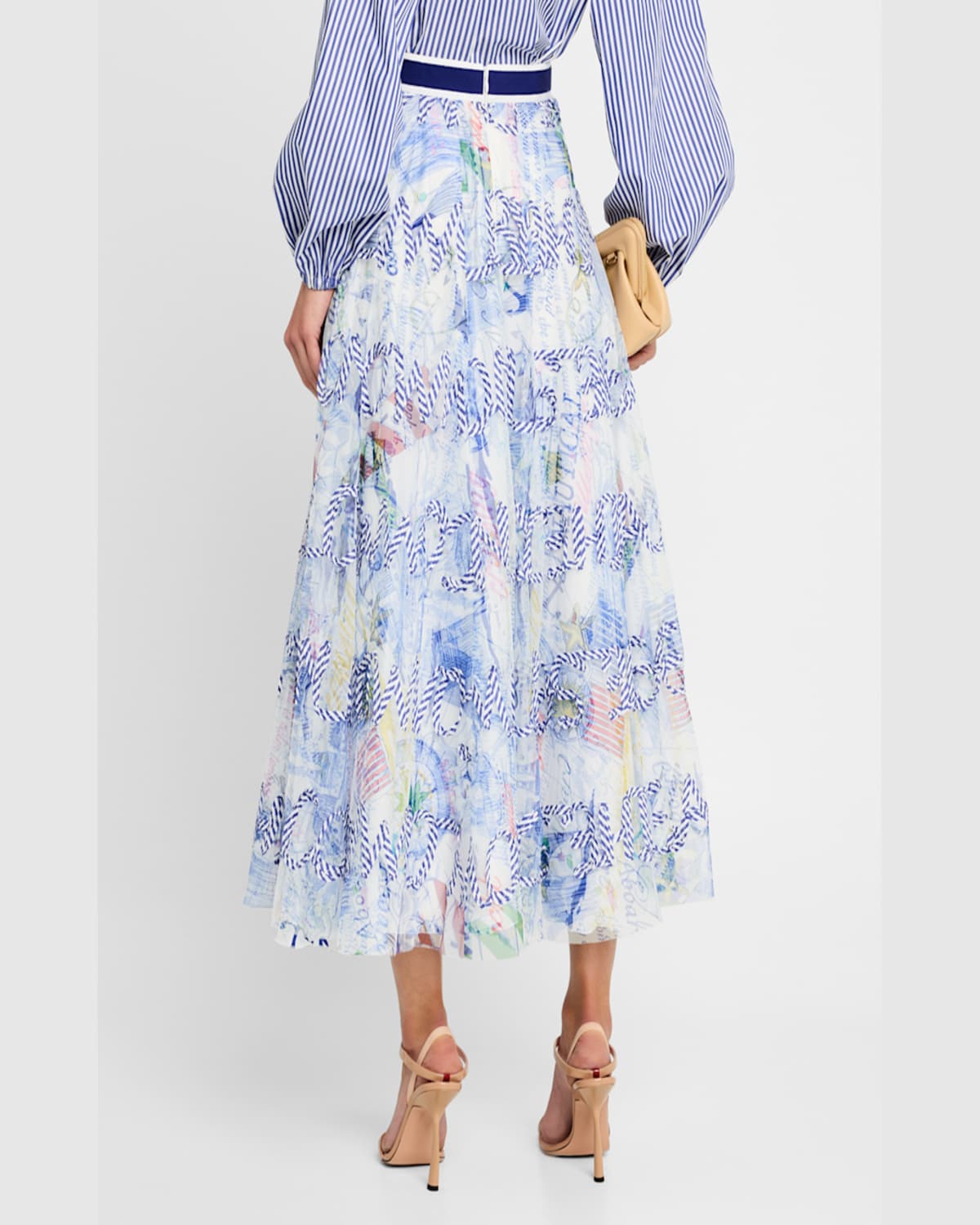MAISON COMMON SCRIPT-EMBROIDERED NAUTICAL TULLE MIDI SKIRT 